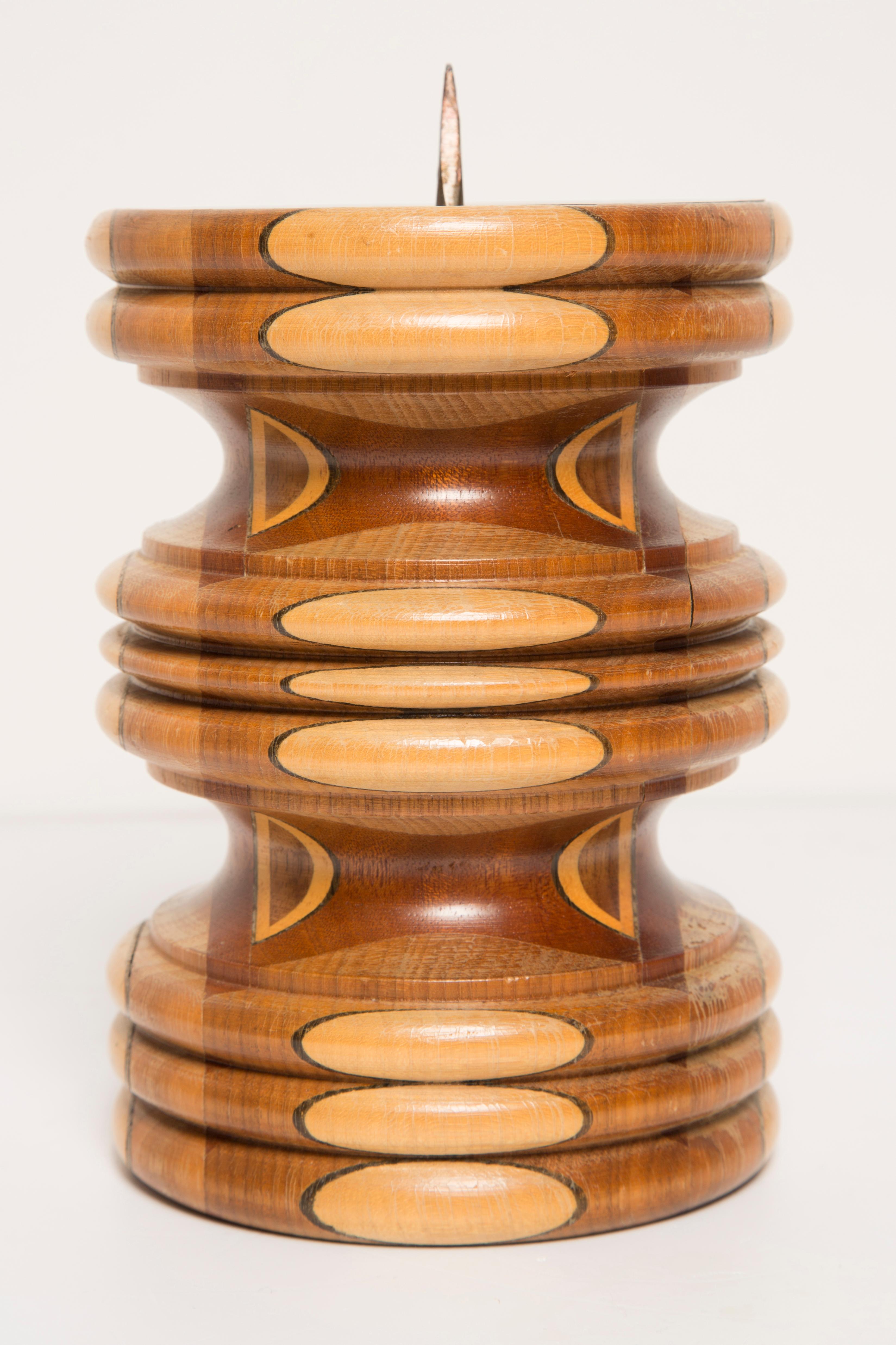 20th Century Midcentury Wood Brown Candlestick, France, 1960s For Sale