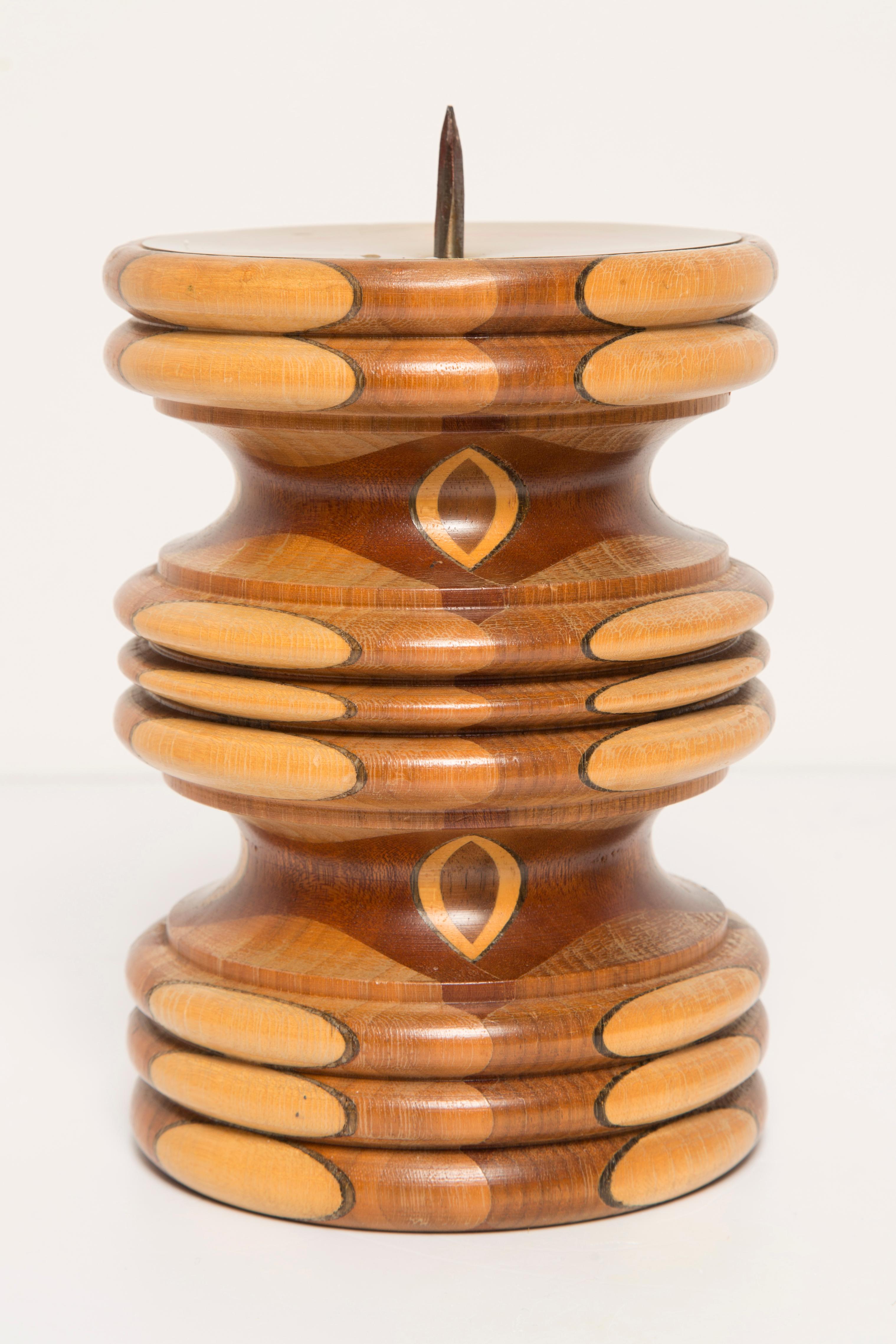 Midcentury Wood Brown Candlestick, France, 1960s For Sale 1