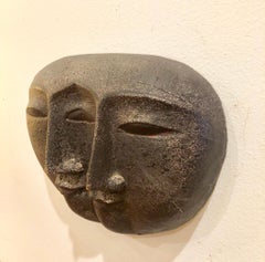Midcentury Wood Carved Faces Wall Sculpture