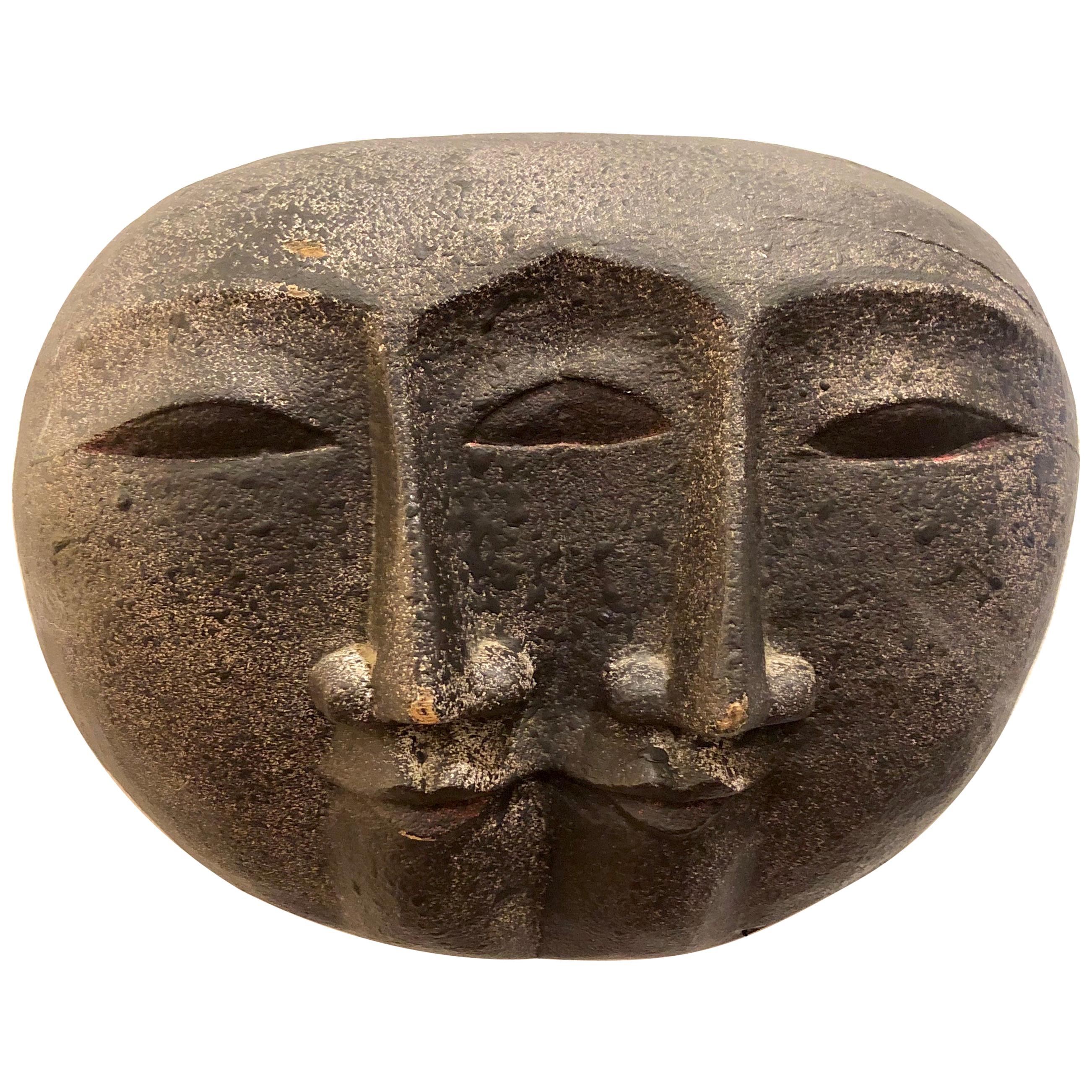 Midcentury Wood Carved Faces Wall Sculpture at 1stDibs
