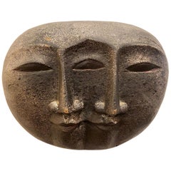 Midcentury Wood Carved Faces Wall Sculpture