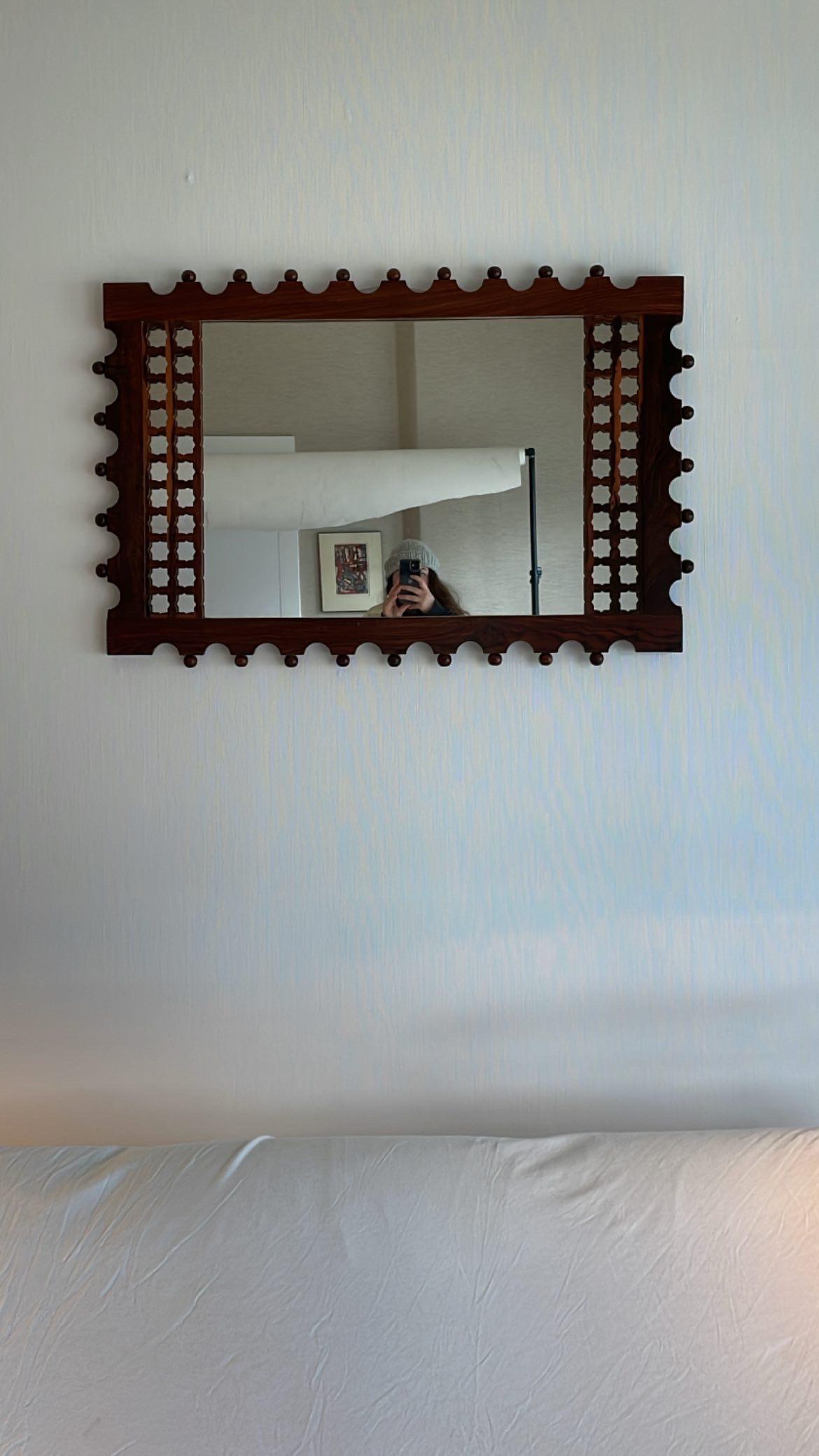 Midcentury Wood Carved Rosewood Mirror In Excellent Condition In Victoria, CA