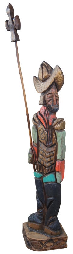 Witco Mid Century Modern Wood Carving Don Quixote Soldier Sculpture Statue 70"