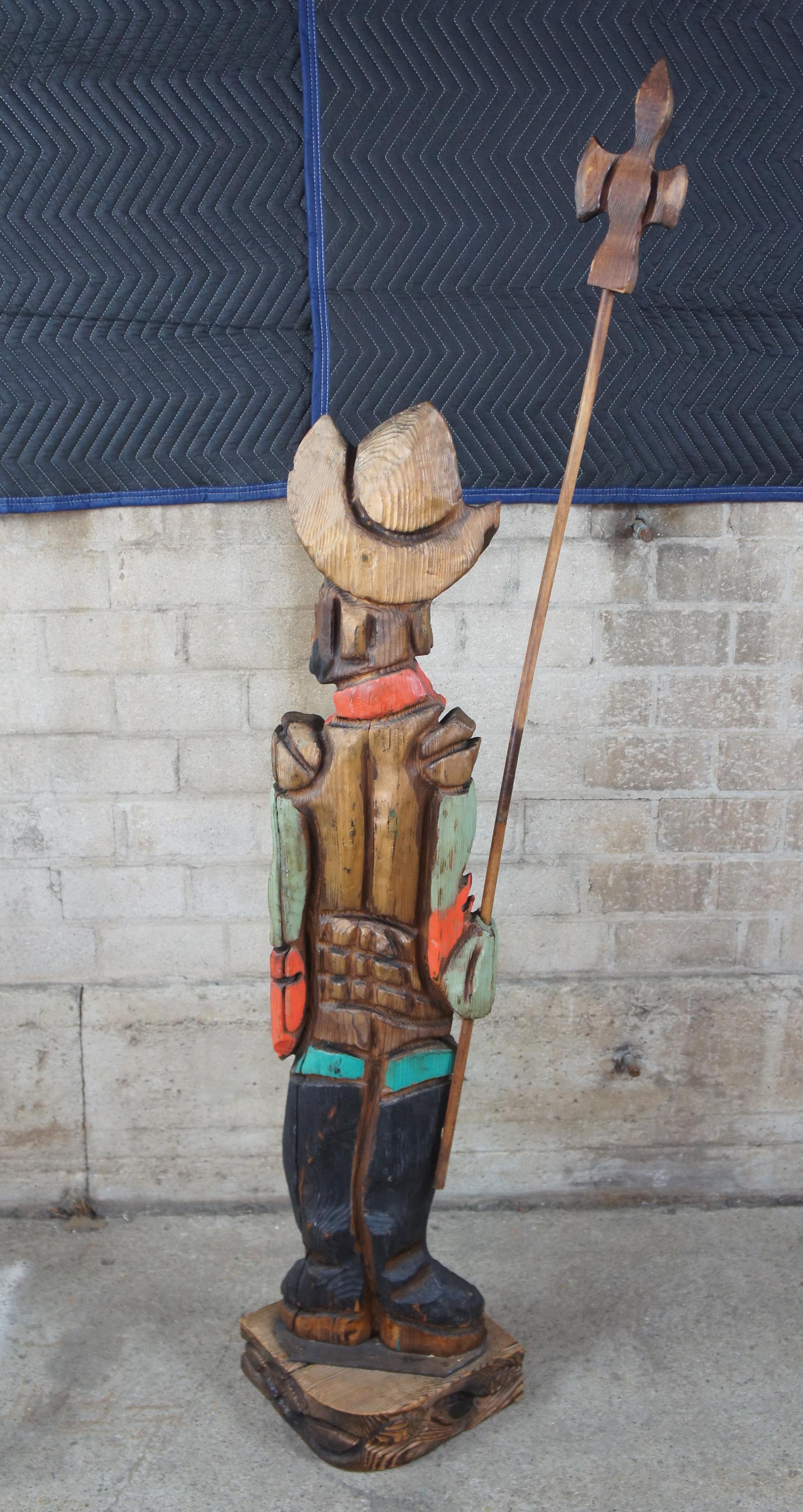 20th Century Witco Mid Century Modern Wood Carving Don Quixote Soldier Sculpture Statue 70