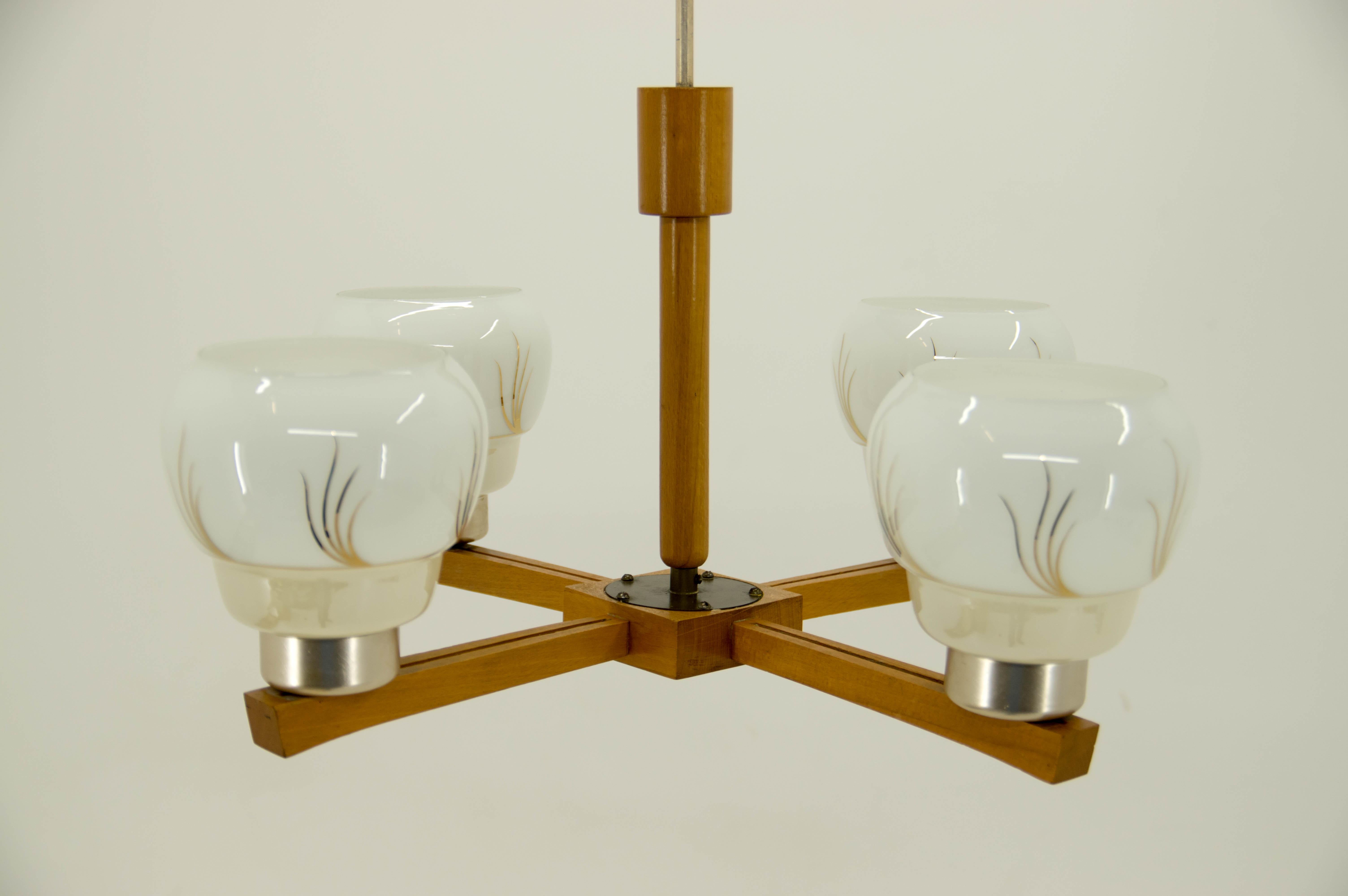 Czech Midcentury Wood Chandelier, 1970