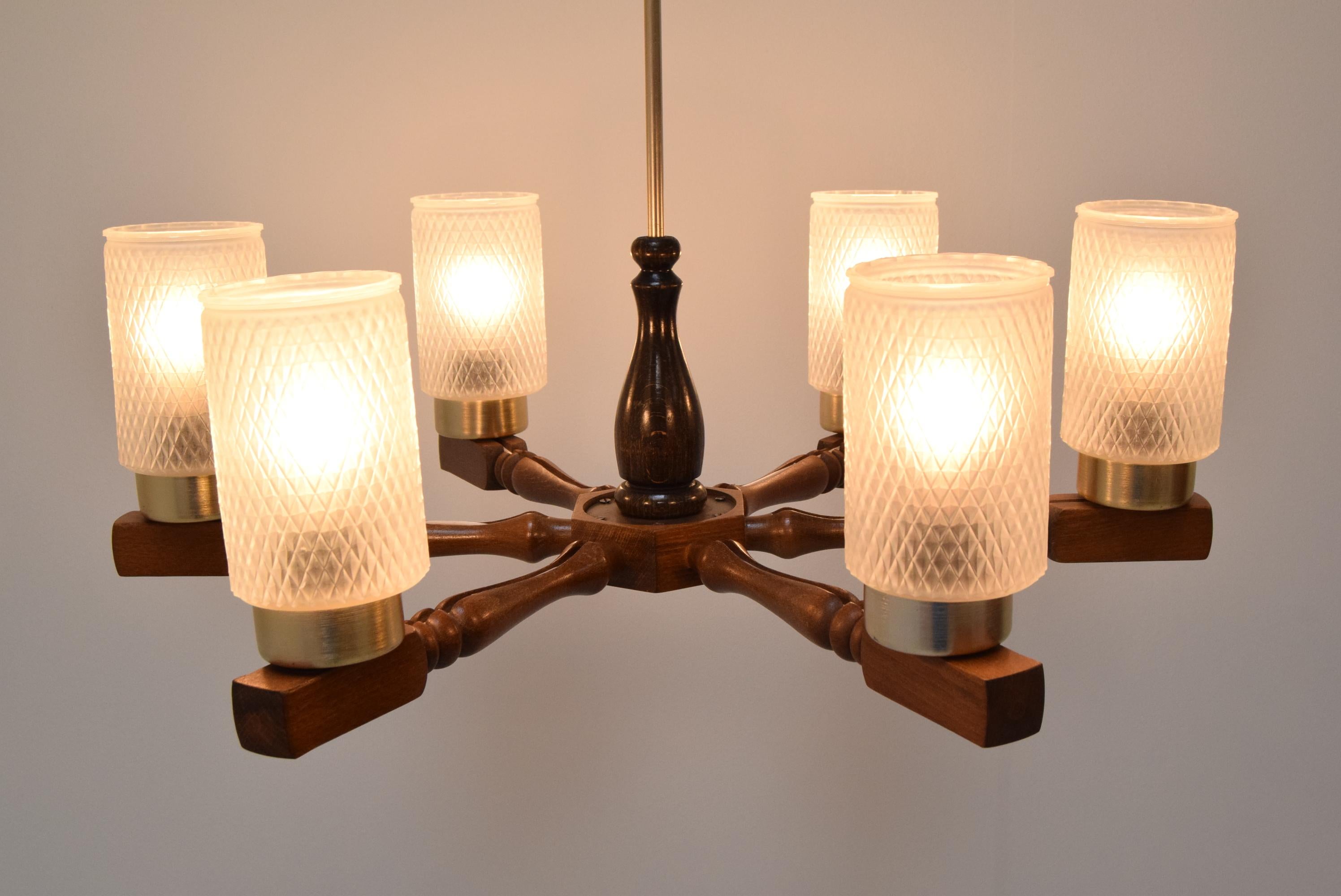 Midcentury Wood Chandelier by Inva Litomerice, 1970s For Sale 3