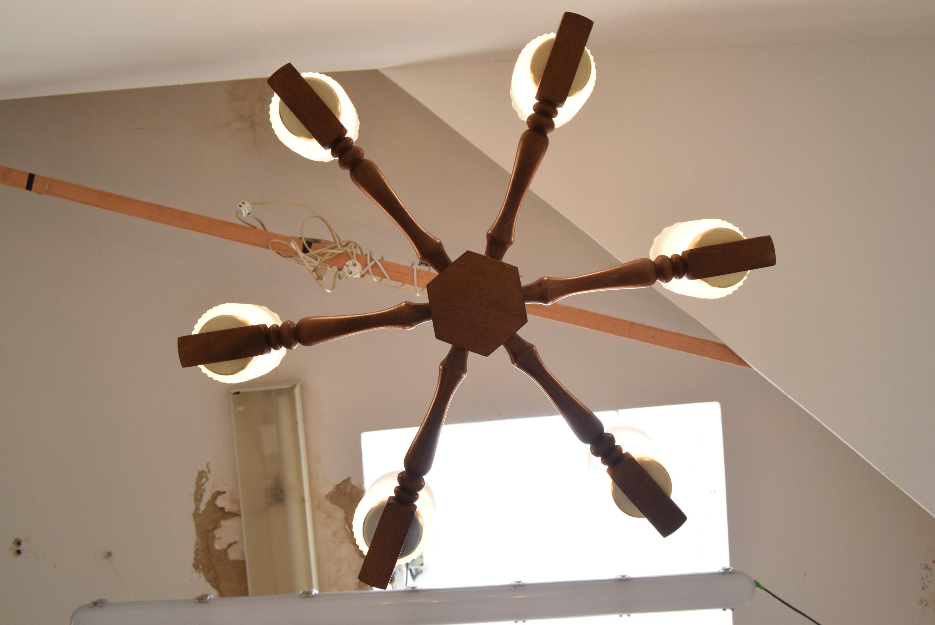 Midcentury Wood Chandelier by Inva Litomerice, 1970s For Sale 7