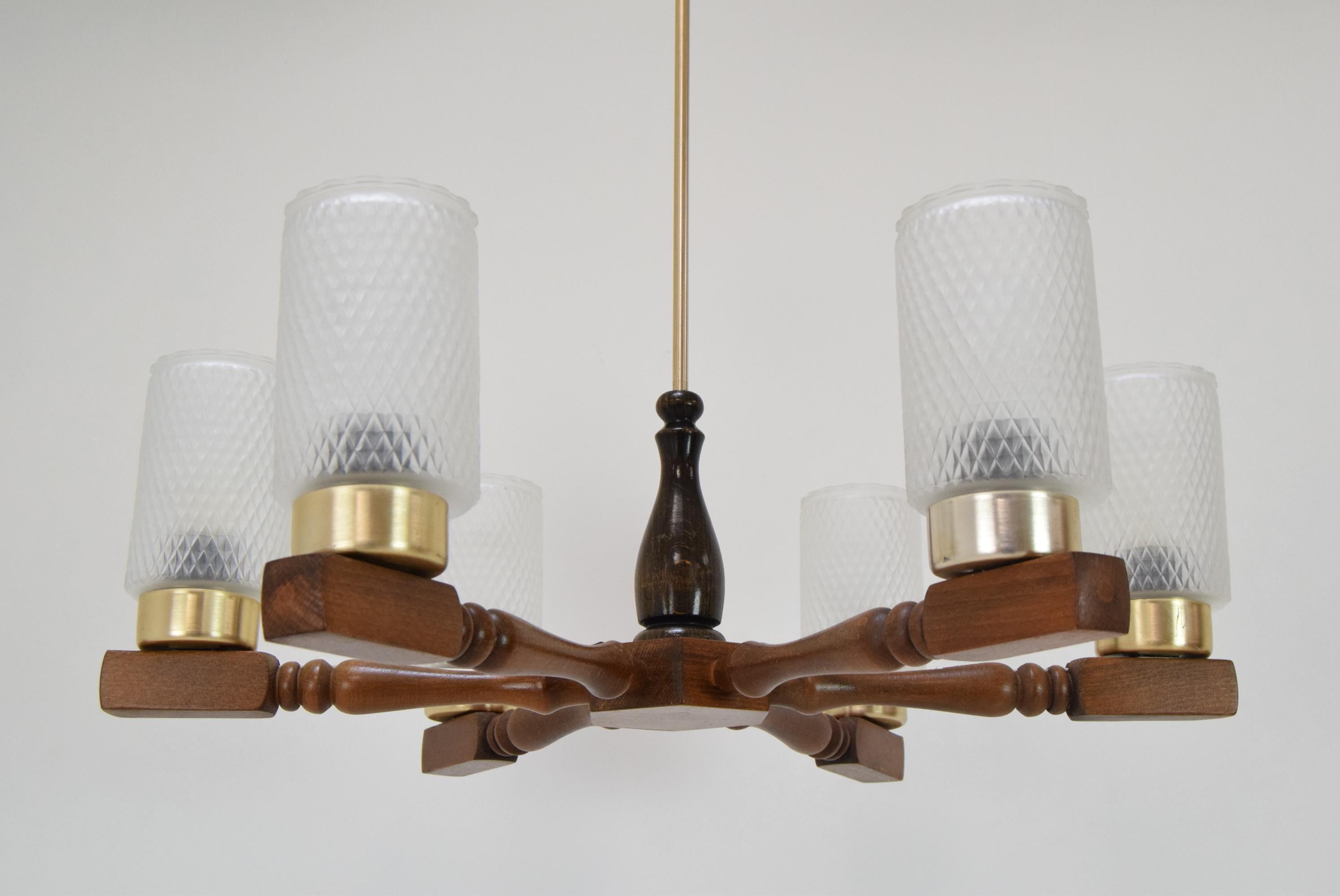 Mid-Century Modern Midcentury Wood Chandelier by Inva Litomerice, 1970s For Sale