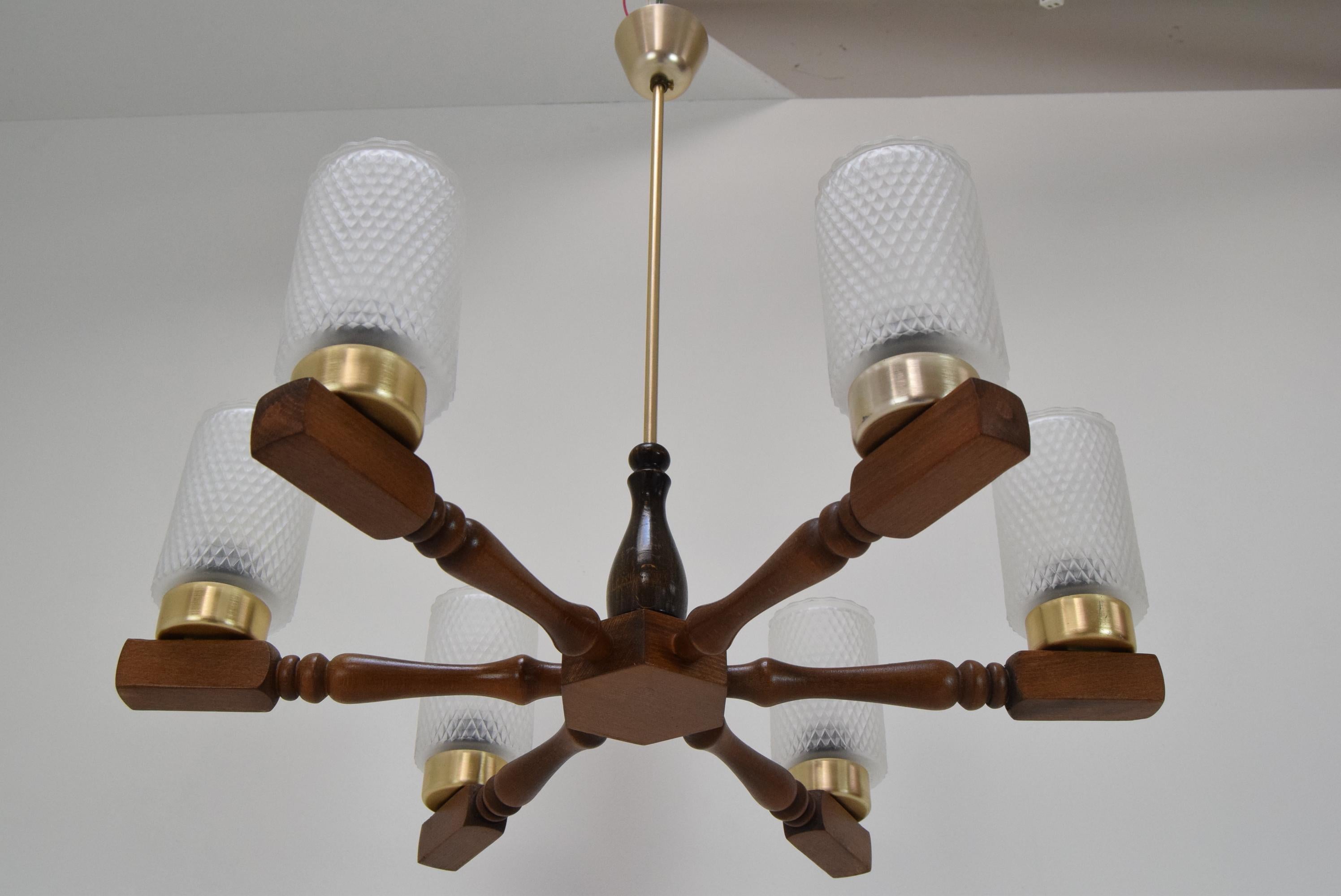 Czech Midcentury Wood Chandelier by Inva Litomerice, 1970s For Sale