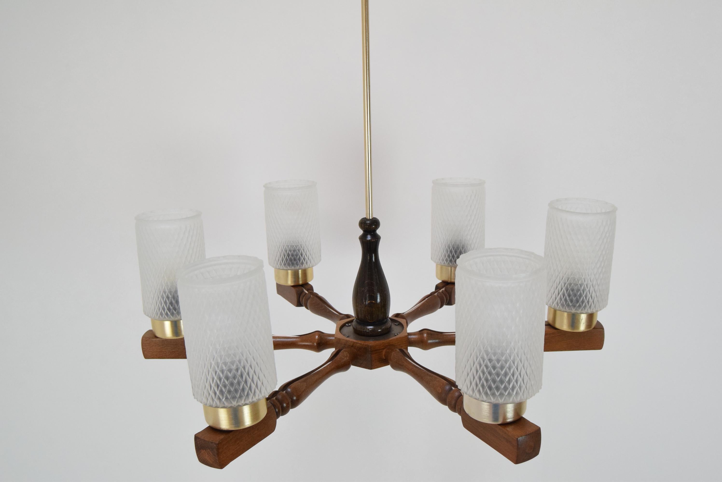 Late 20th Century Midcentury Wood Chandelier by Inva Litomerice, 1970s For Sale