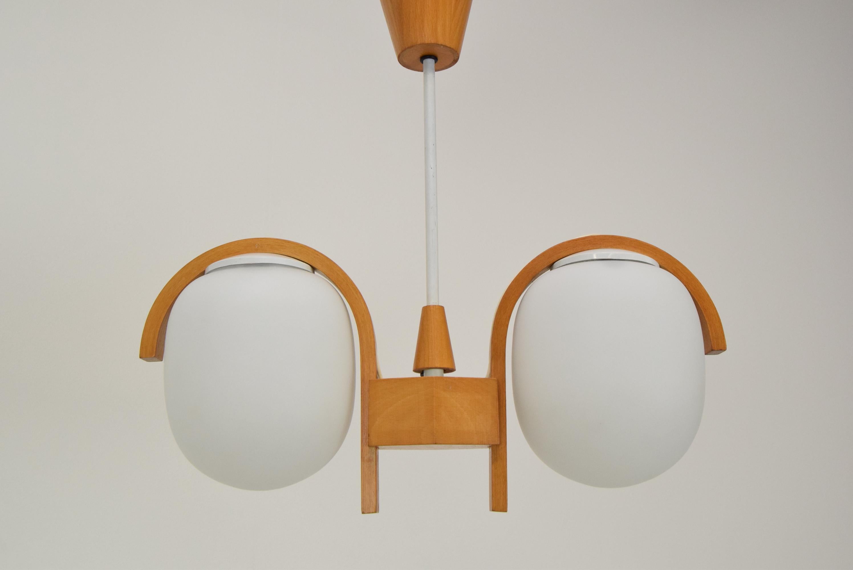 Czech Mid-Century Wood Chandelier by Valasske Mezirici, 1960's