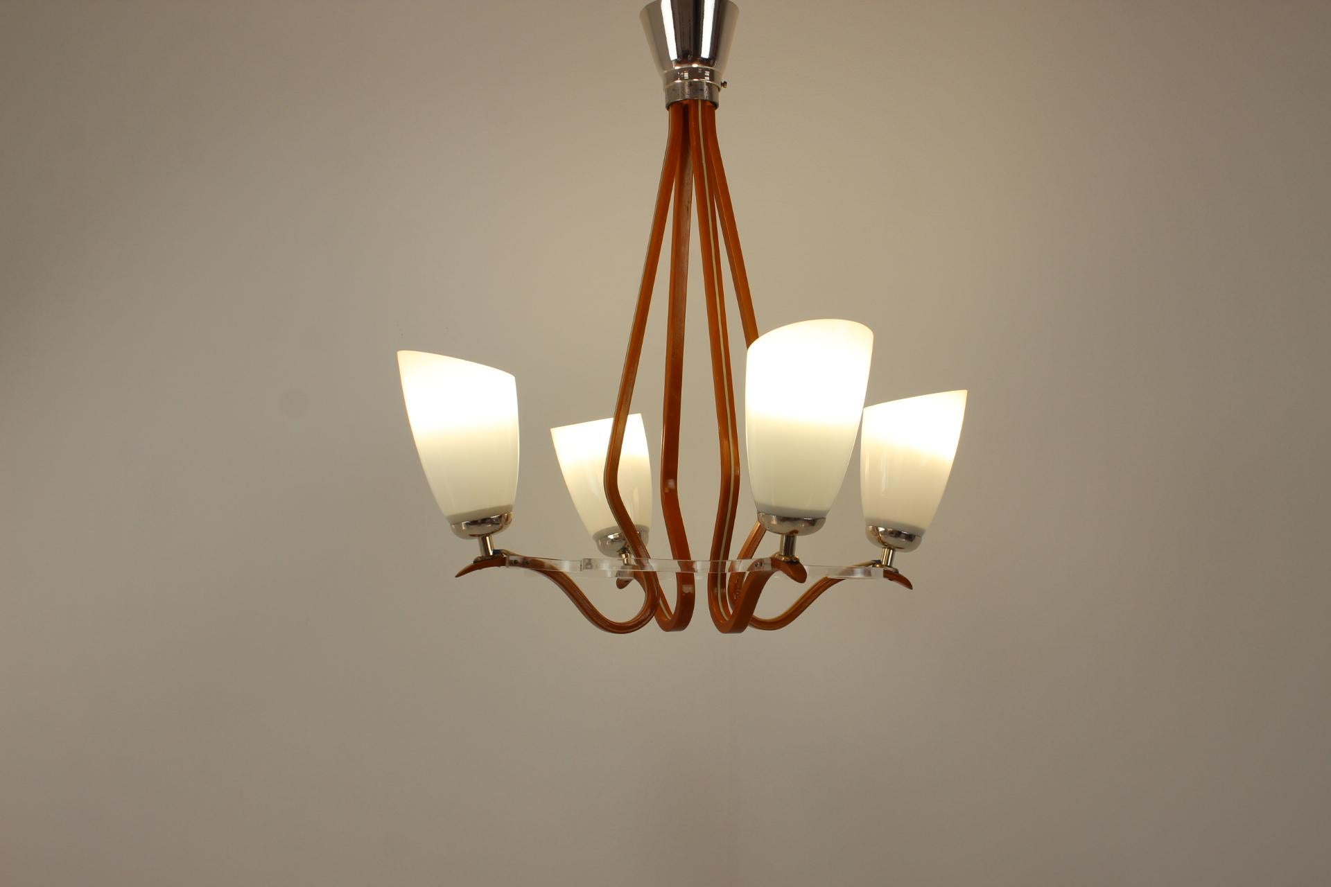 Late 20th Century Mid-Century Wood Chandelier /Dřevo Humpolec, 1970's