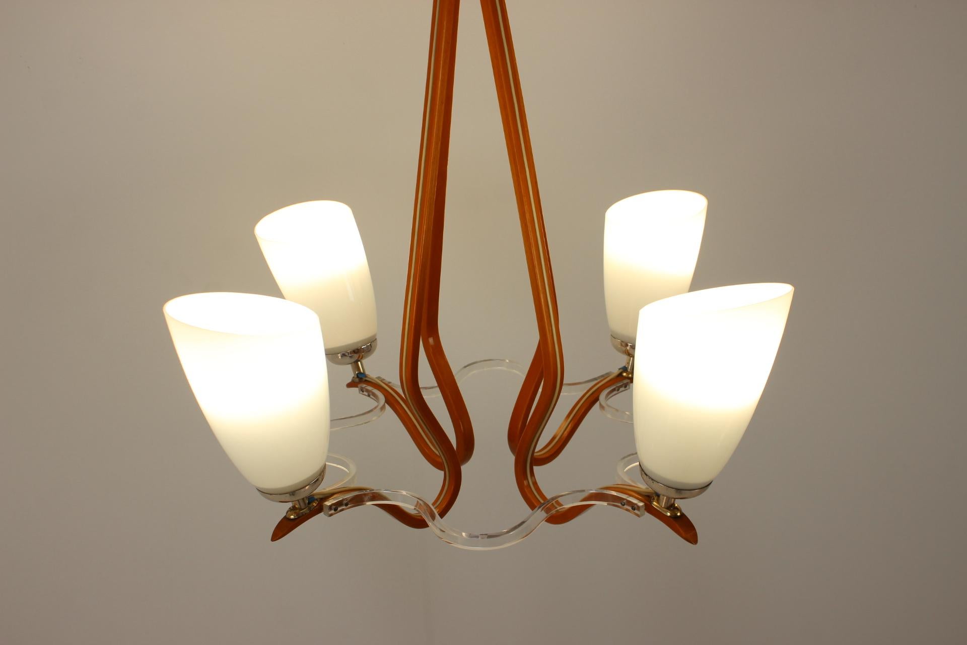 Mid-Century Wood Chandelier /Dřevo Humpolec, 1970's 2