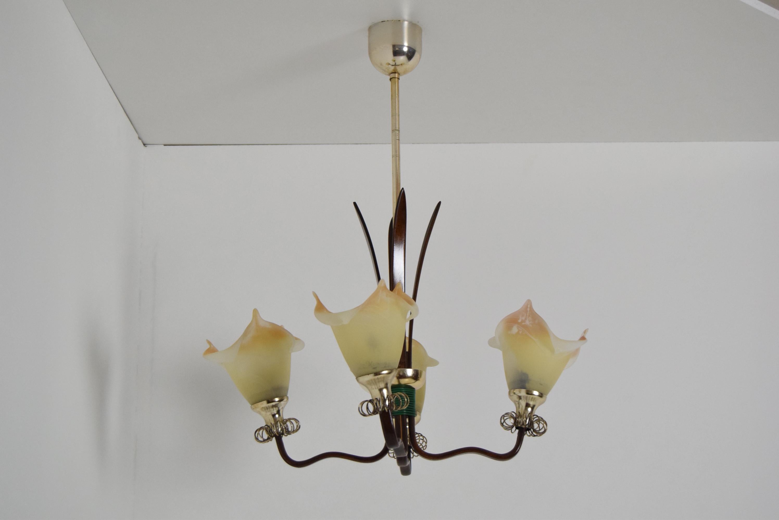 Midcentury Wood Chandelier, 1970s In Good Condition For Sale In Praha, CZ
