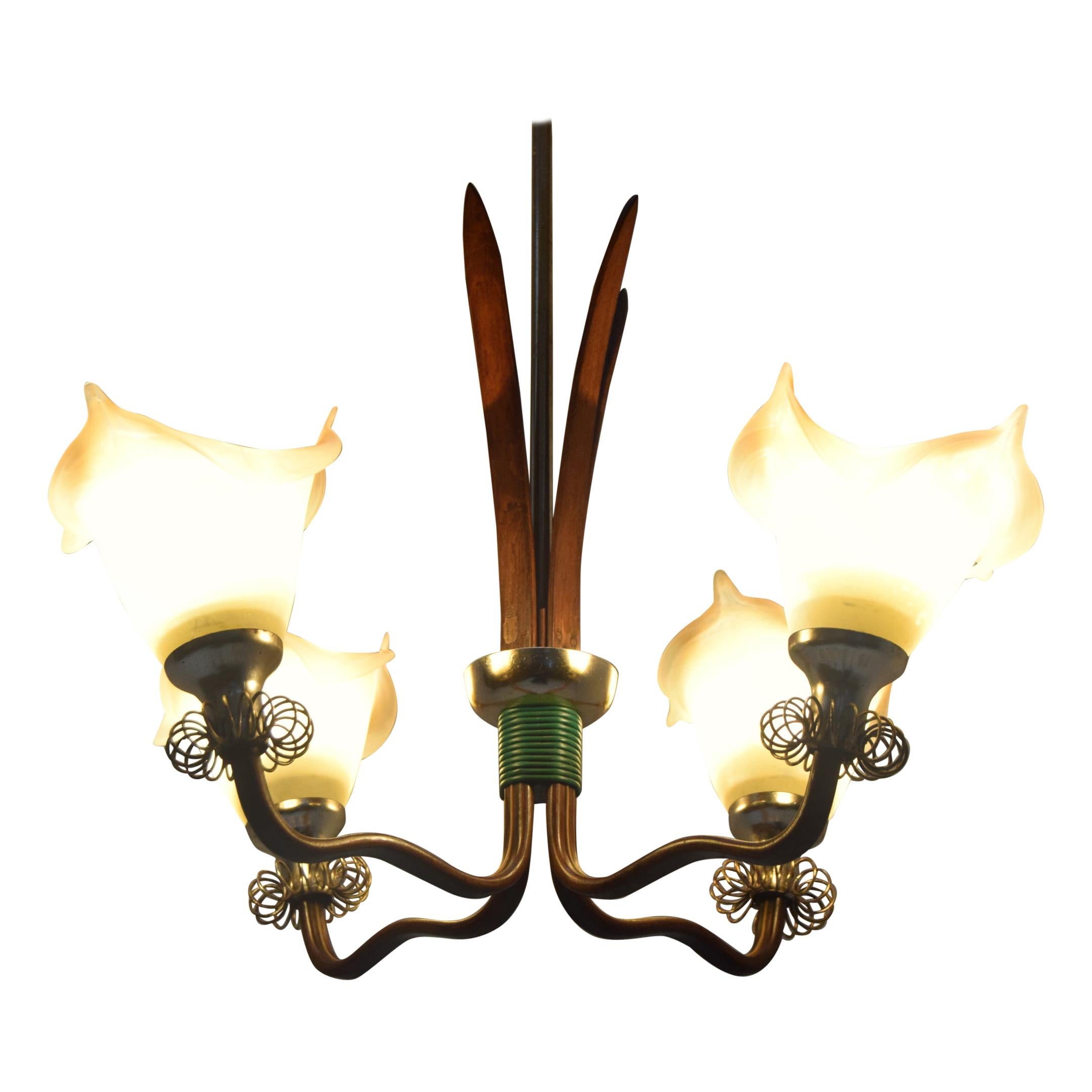 Midcentury Wood Chandelier, 1970s For Sale