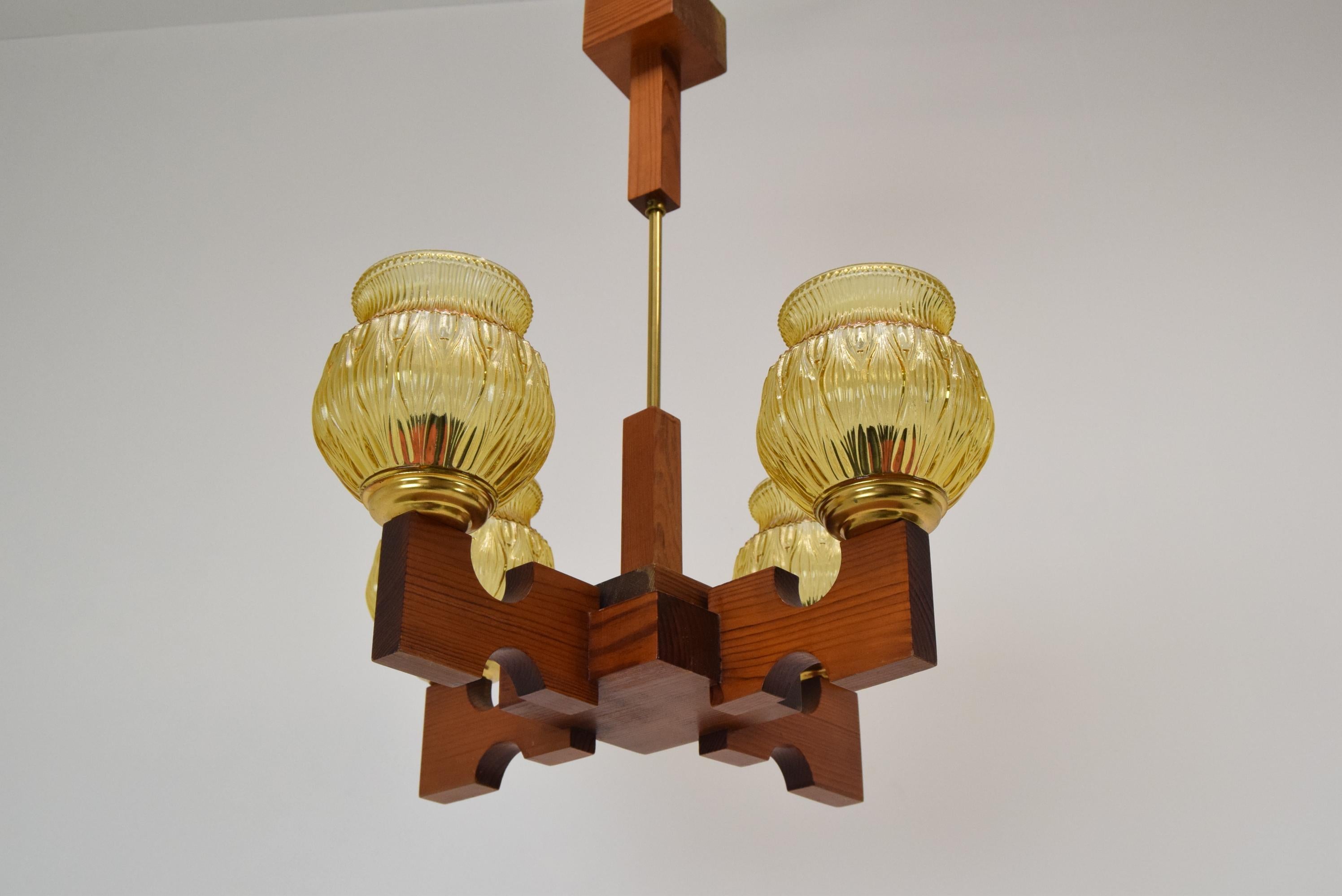 Mid-Century Modern Mid-Century Wood Chandelier, 1980's For Sale