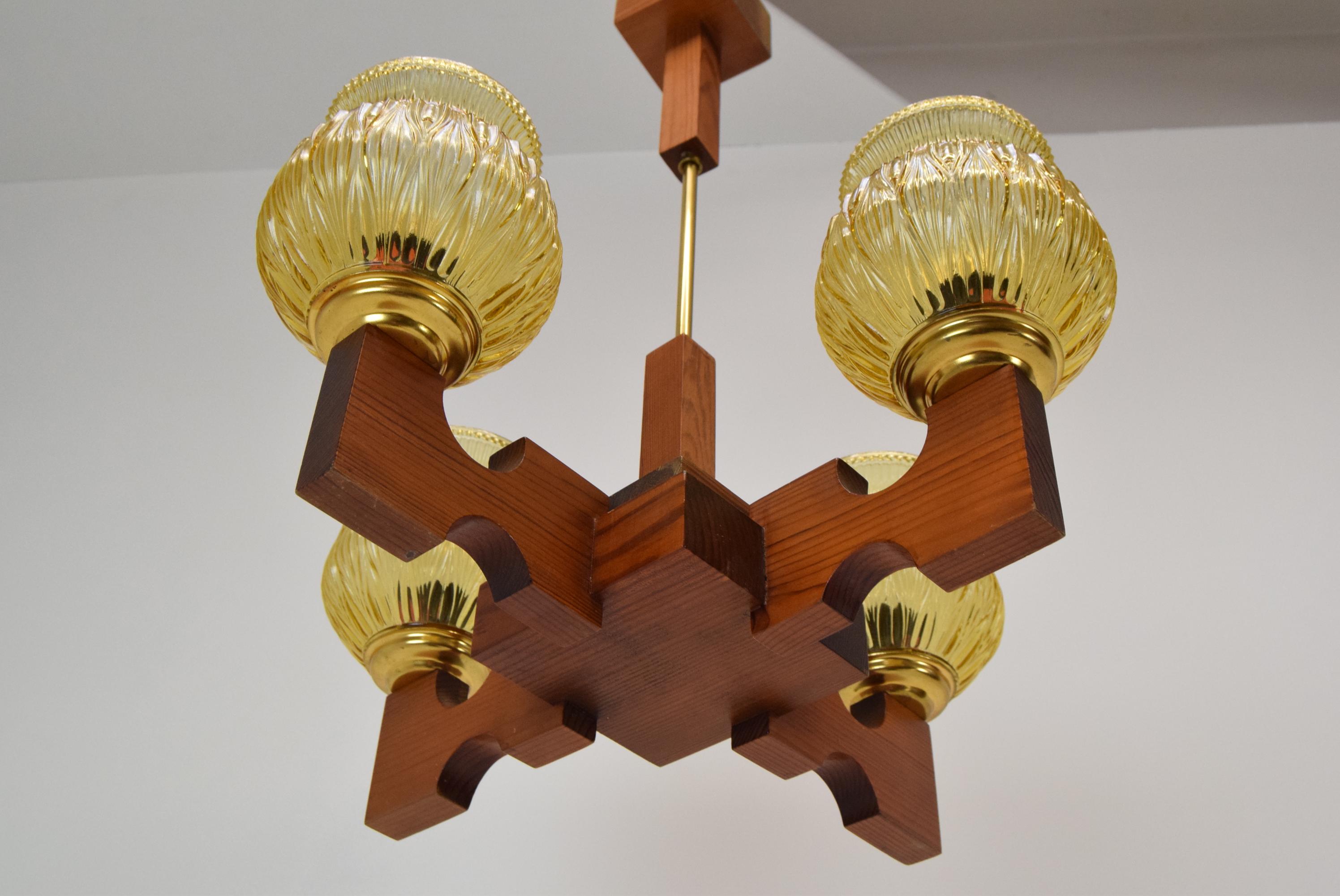 Czech Mid-Century Wood Chandelier, 1980's For Sale