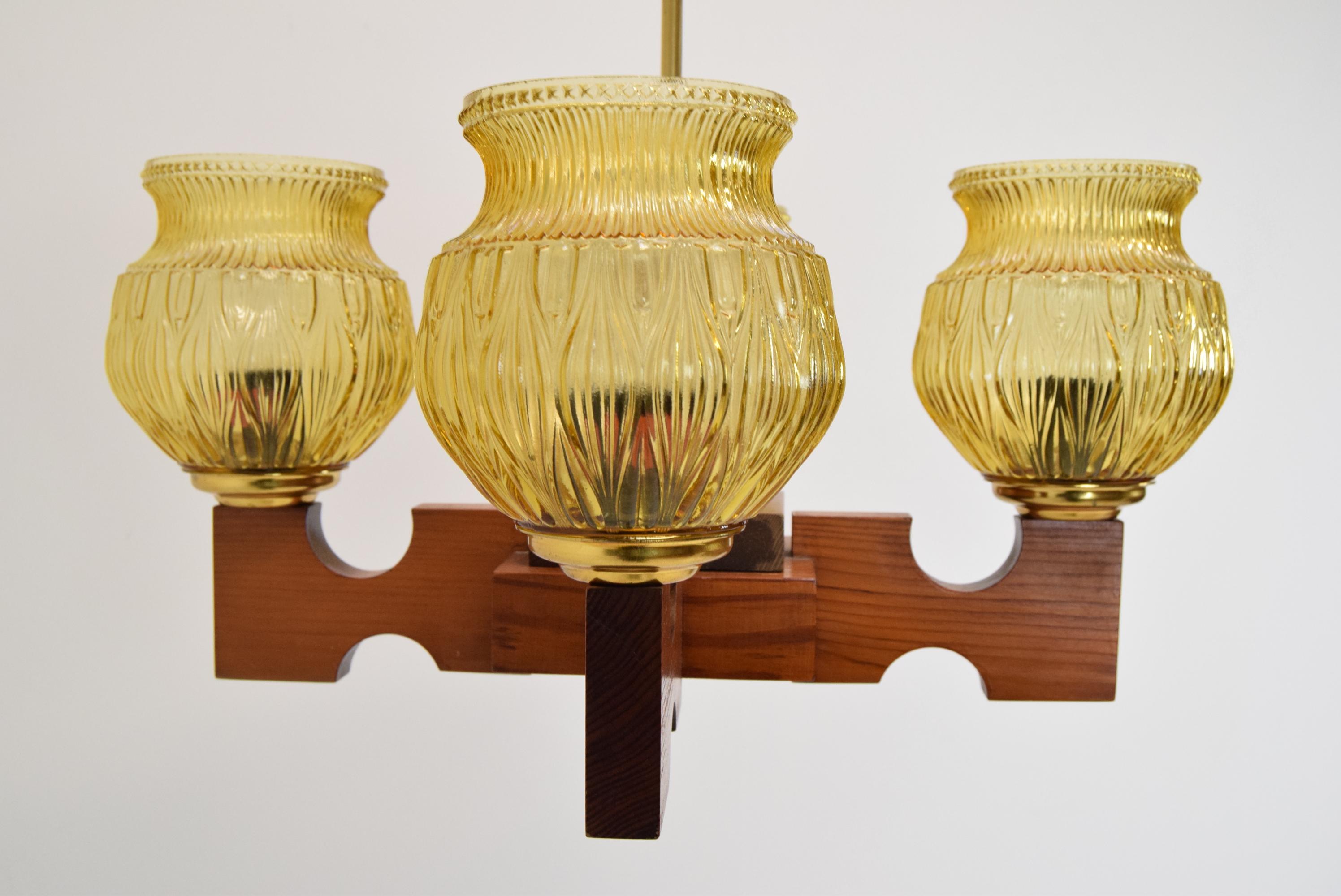 Mid-Century Wood Chandelier, 1980's In Good Condition For Sale In Praha, CZ