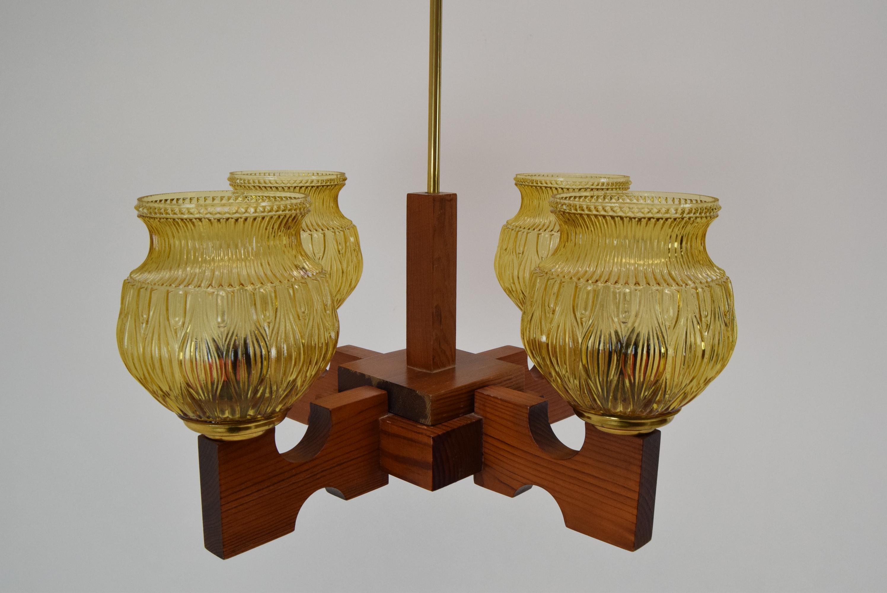Late 20th Century Mid-Century Wood Chandelier, 1980's For Sale