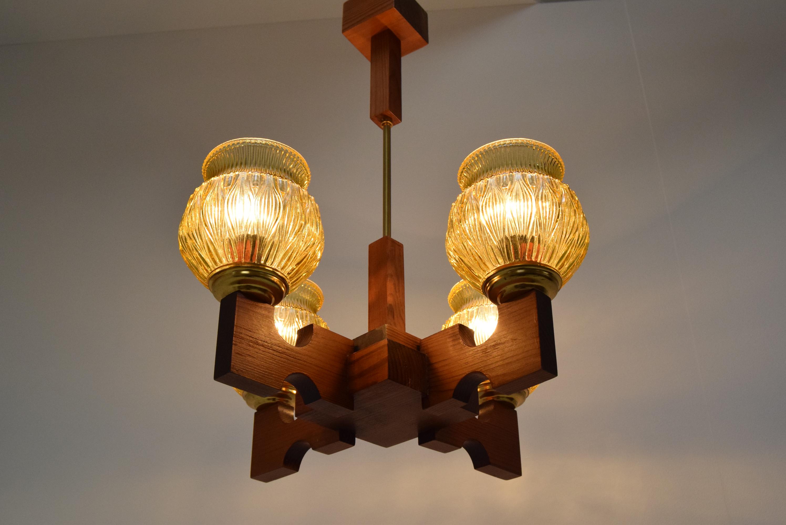 Mid-Century Wood Chandelier, 1980's For Sale 1