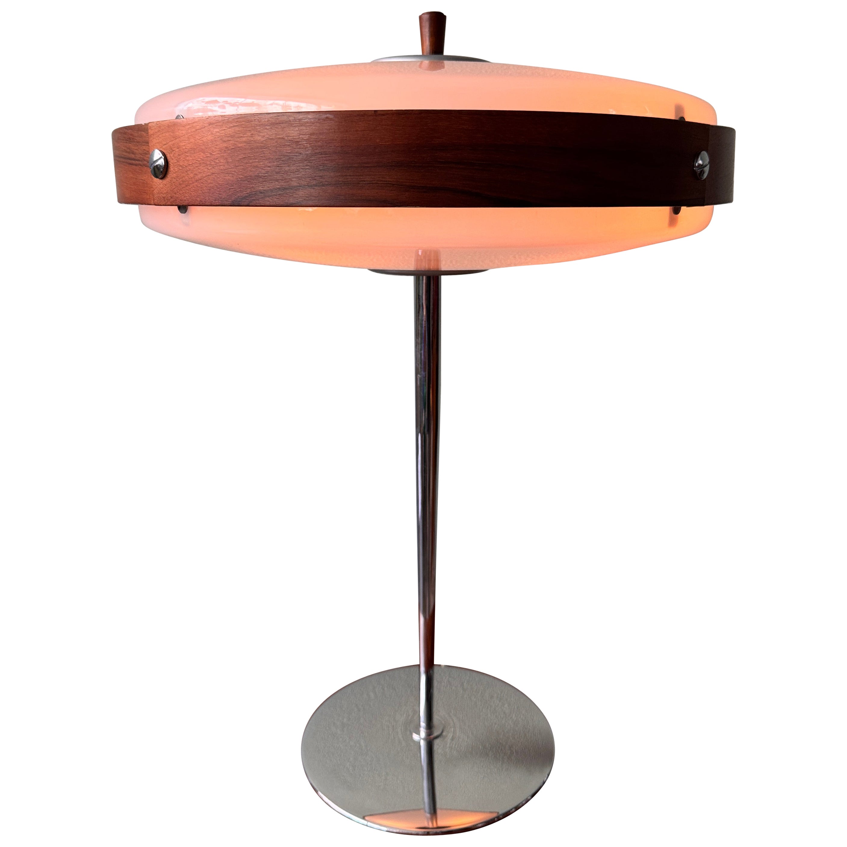 Mid-Century Wood, Chrome, and Acrylic "Eclipse M" Table Lamp by Fase, 1966