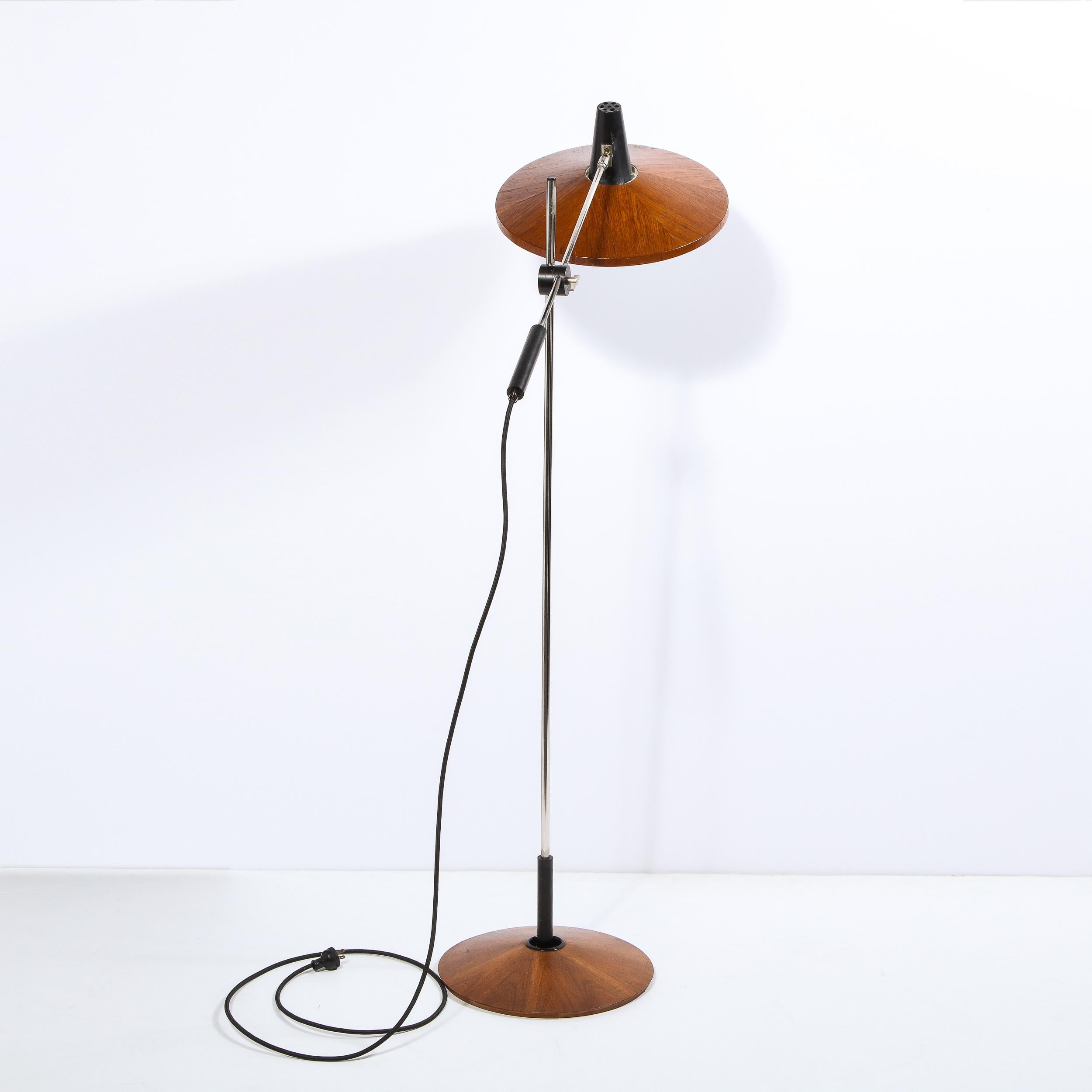 Mid Century Wood & Chrome Floor Lamp by Georges Frydman for Temde Leuchten 4