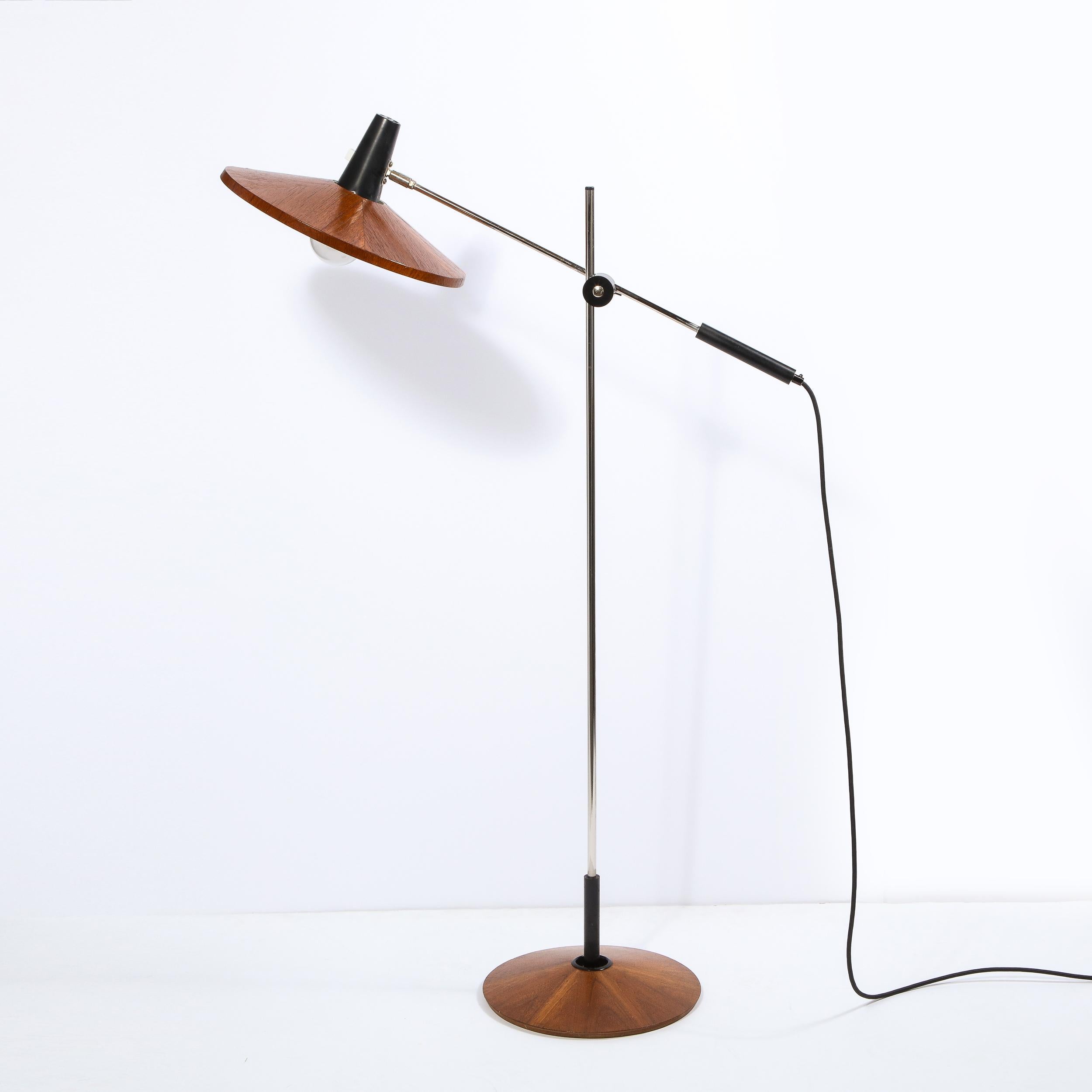Mid Century Wood & Chrome Floor Lamp by Georges Frydman for Temde Leuchten 5
