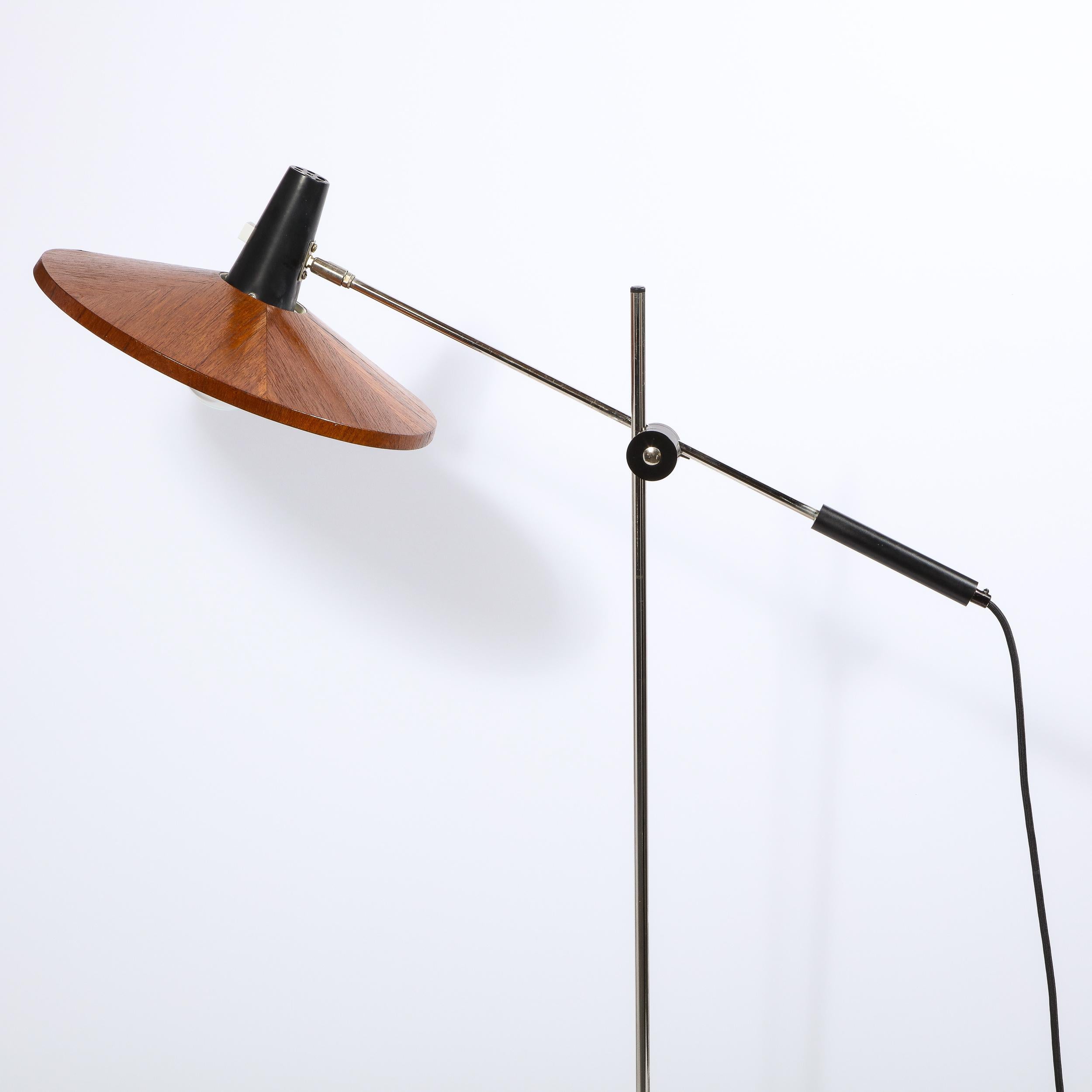 Mid Century Wood & Chrome Floor Lamp by Georges Frydman for Temde Leuchten 6