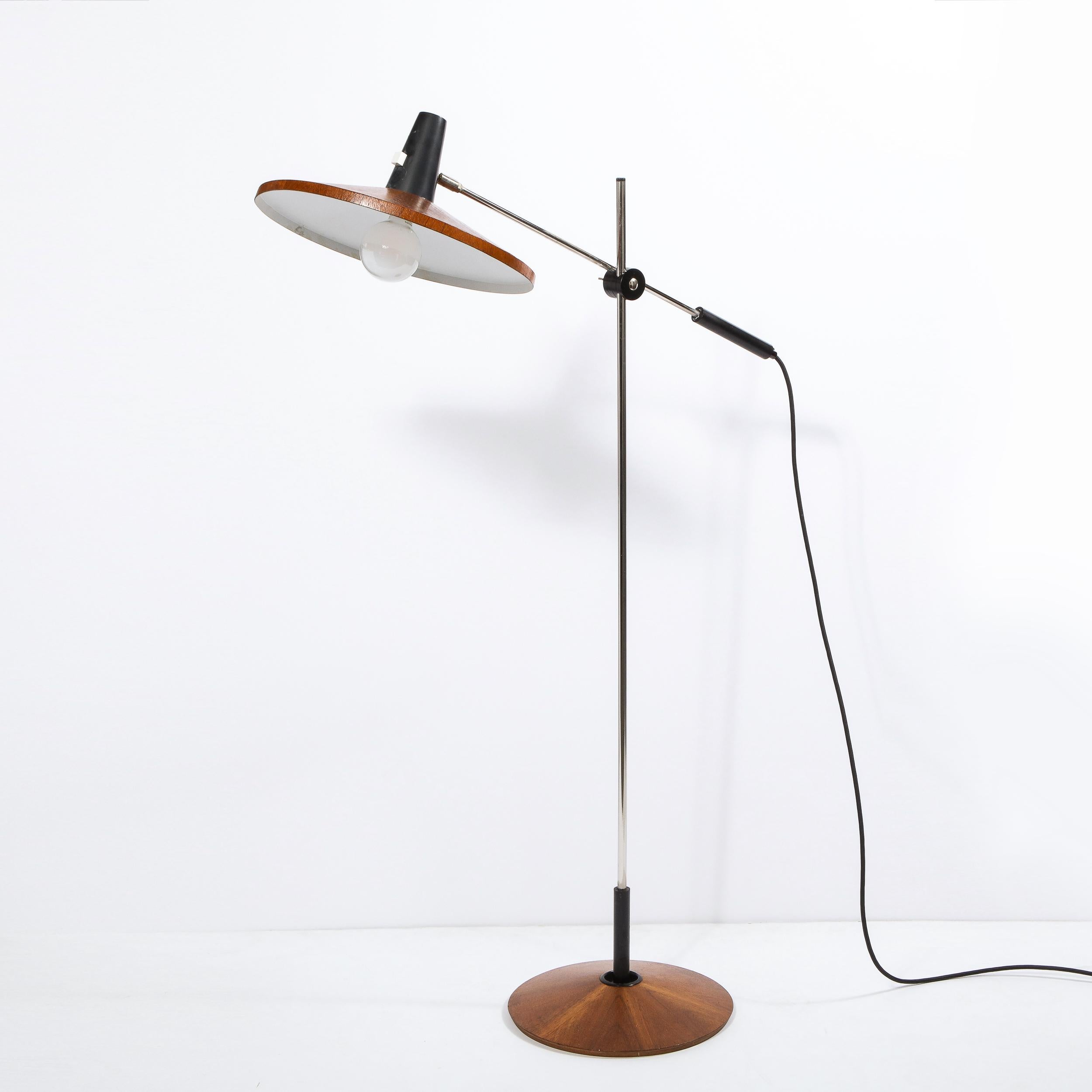 Mid Century Wood & Chrome Floor Lamp by Georges Frydman for Temde Leuchten 7