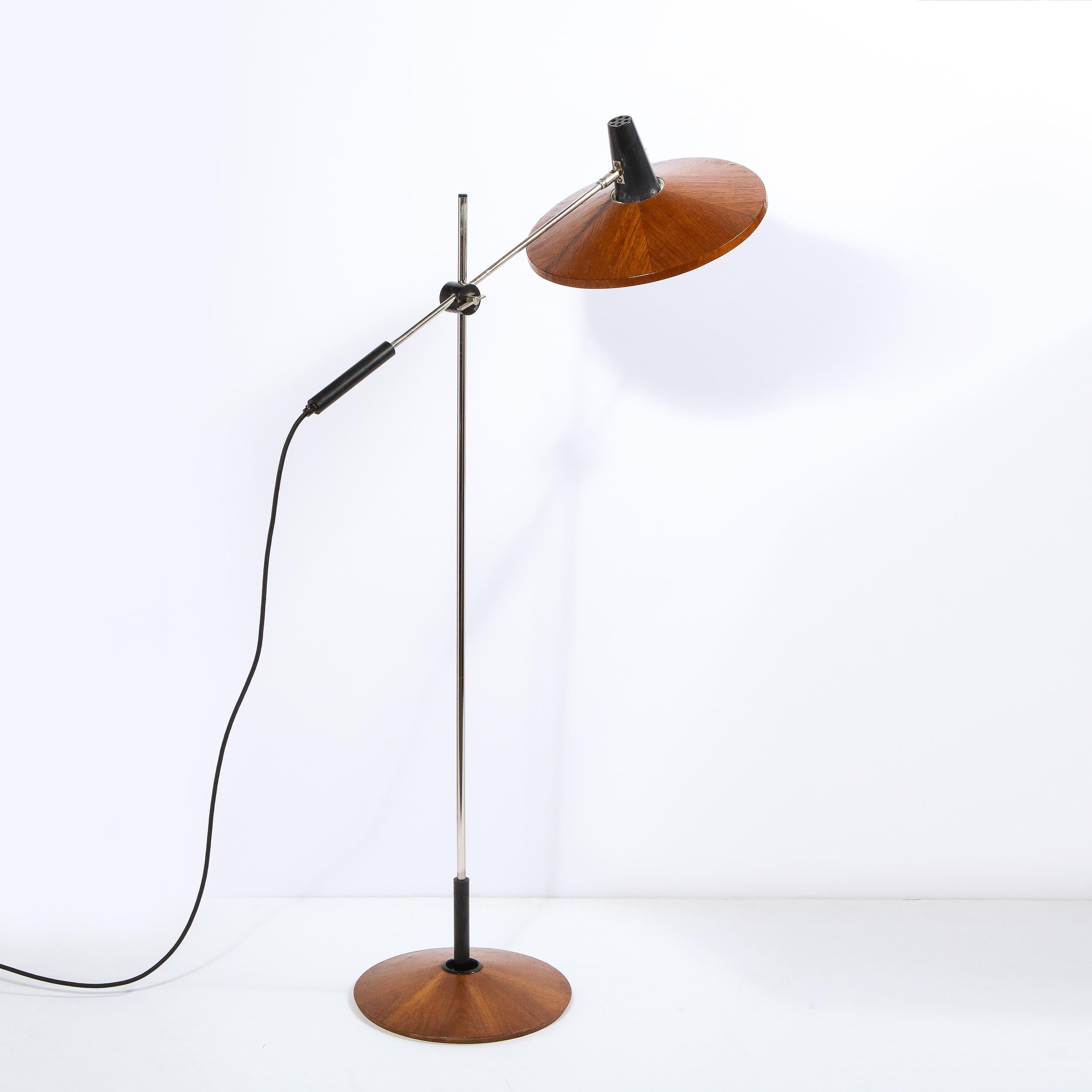 Mid Century Wood & Chrome Floor Lamp by Georges Frydman for Temde Leuchten 3
