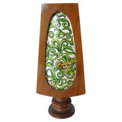 Mid Century Wood & Copper Enamel Table / Mantel / Desk Clock Spain 1950s