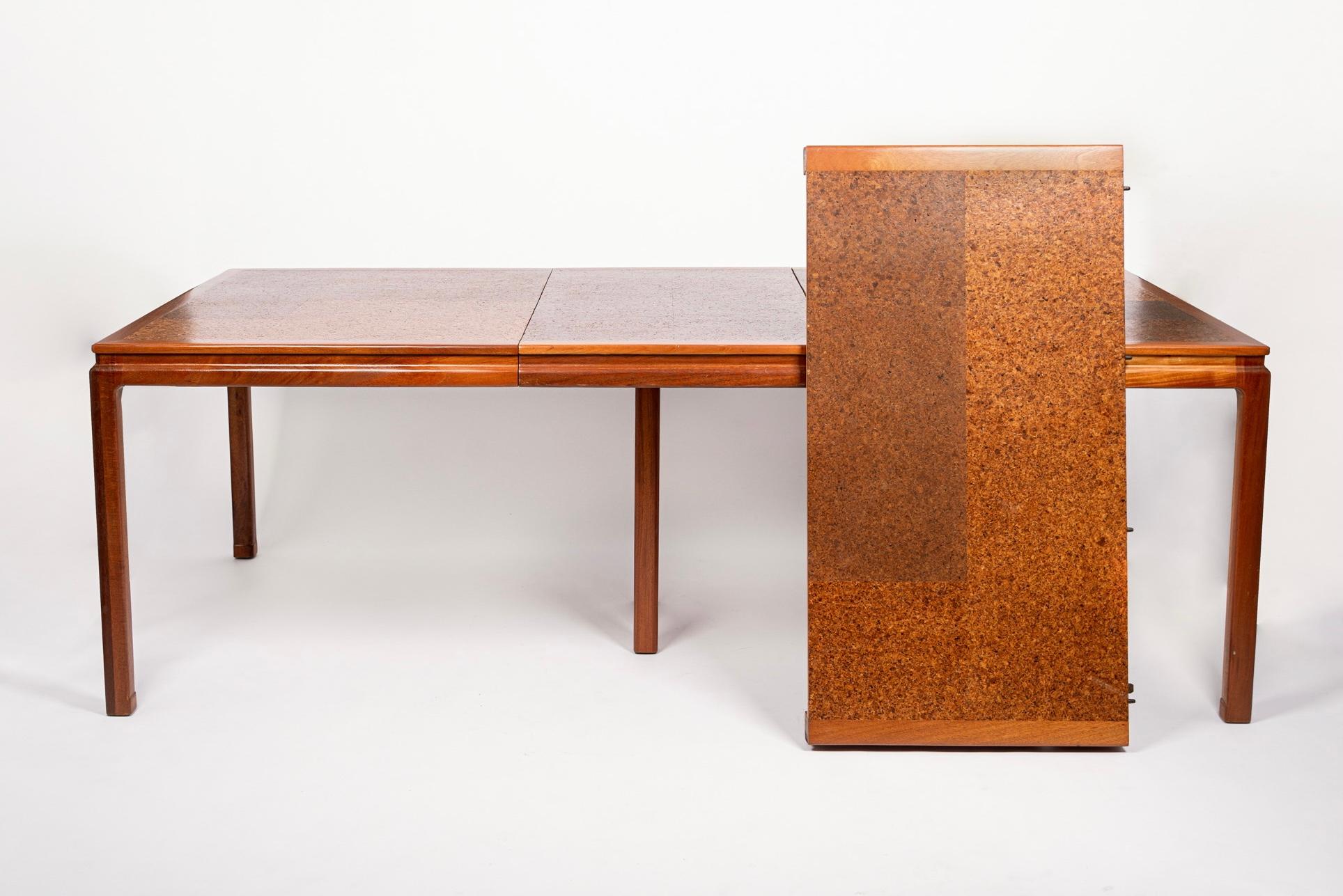 20th Century Mid Century Wood & Cork Large Extendable Dining Table by Edward Wormley  For Sale