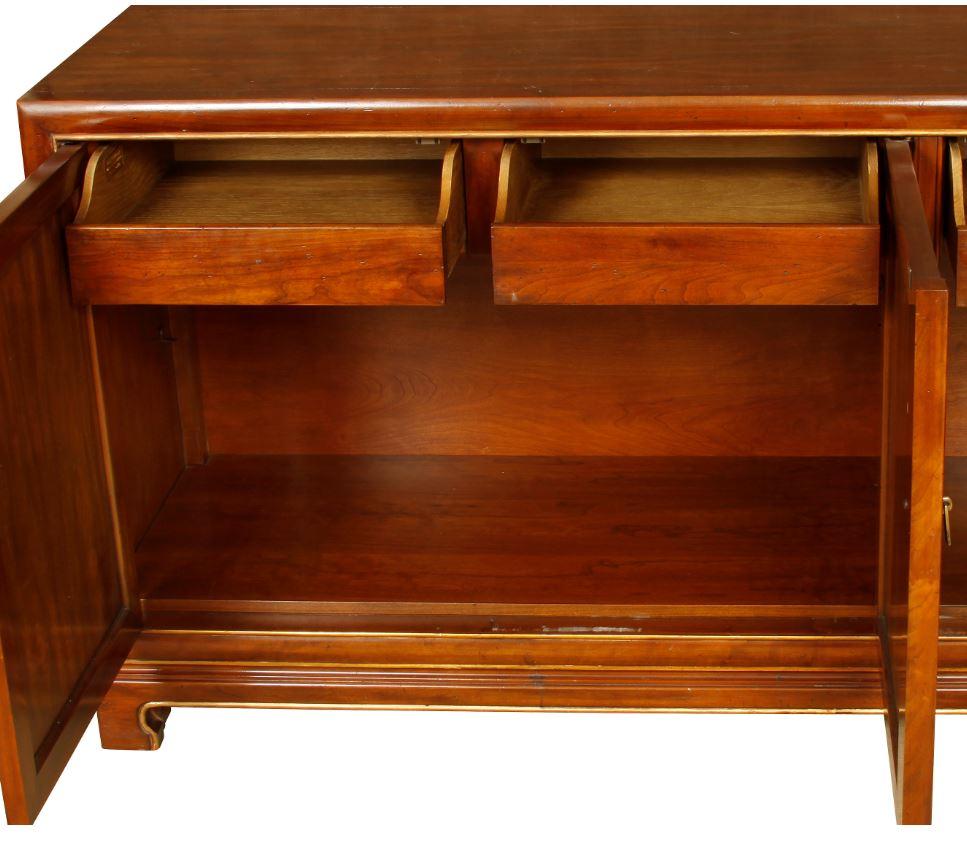 American Mid-Century Wood Credenza with Gilt Detail
