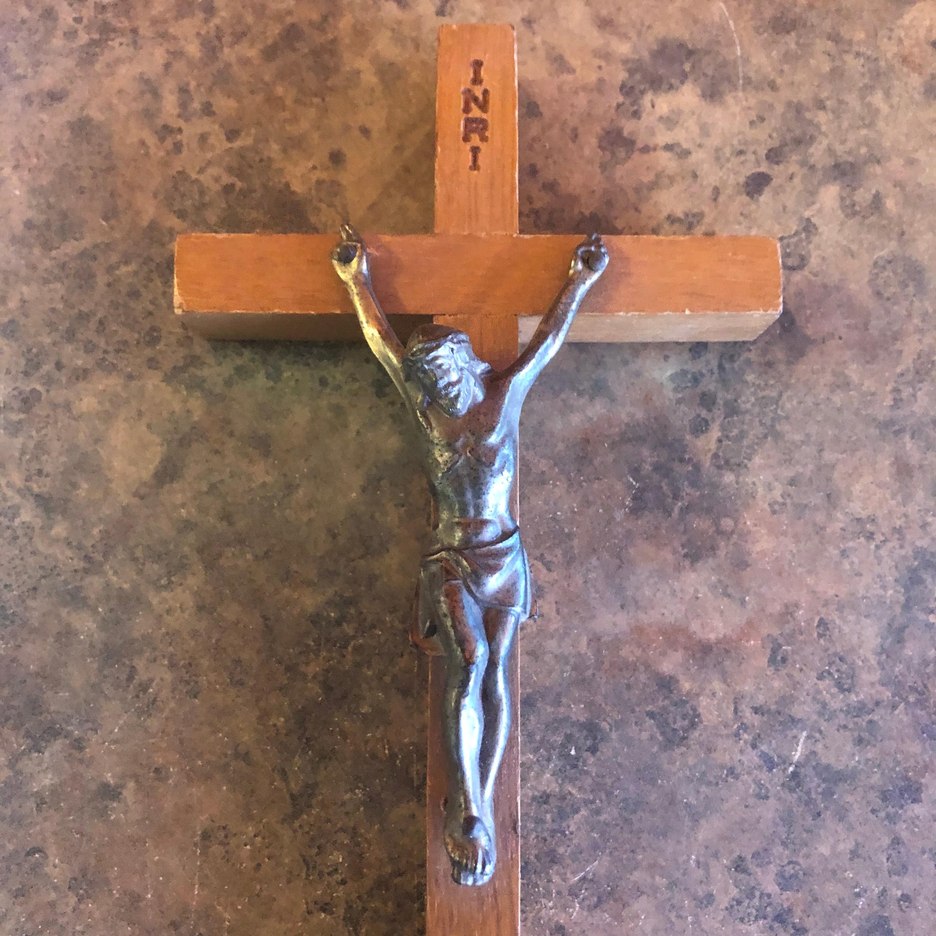 American Midcentury Wood Crucifix For Sale