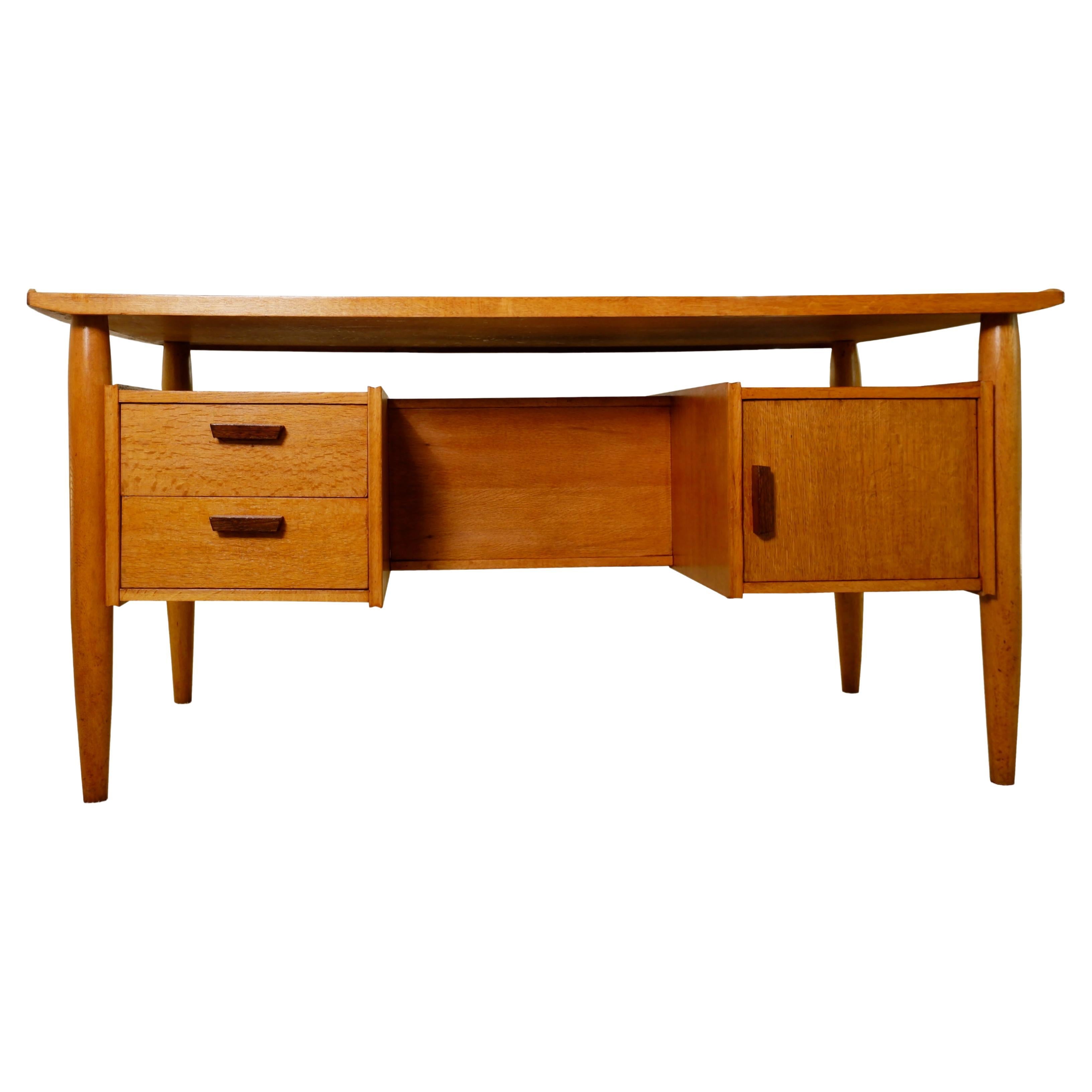 Mid century wood desk For Sale at 1stDibs