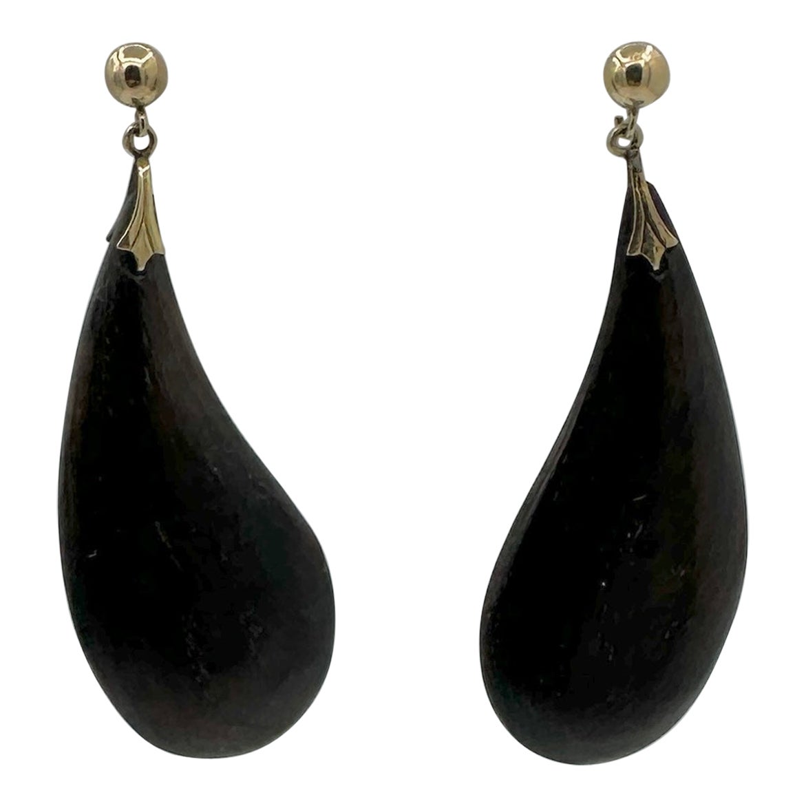 Boucles d'oreilles en bois Modernity 14 Karat Gold 2.25 Inch Modern Wooden Modernist Retro