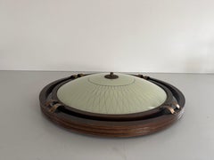 Mid-Century Wood Frame and Glass Flush Mount Ceiling Lamp, 1950s, Germany