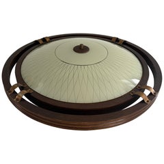 Mid-Century Wood Frame and Glass Flush Mount Ceiling Lamp, 1950s, Germany