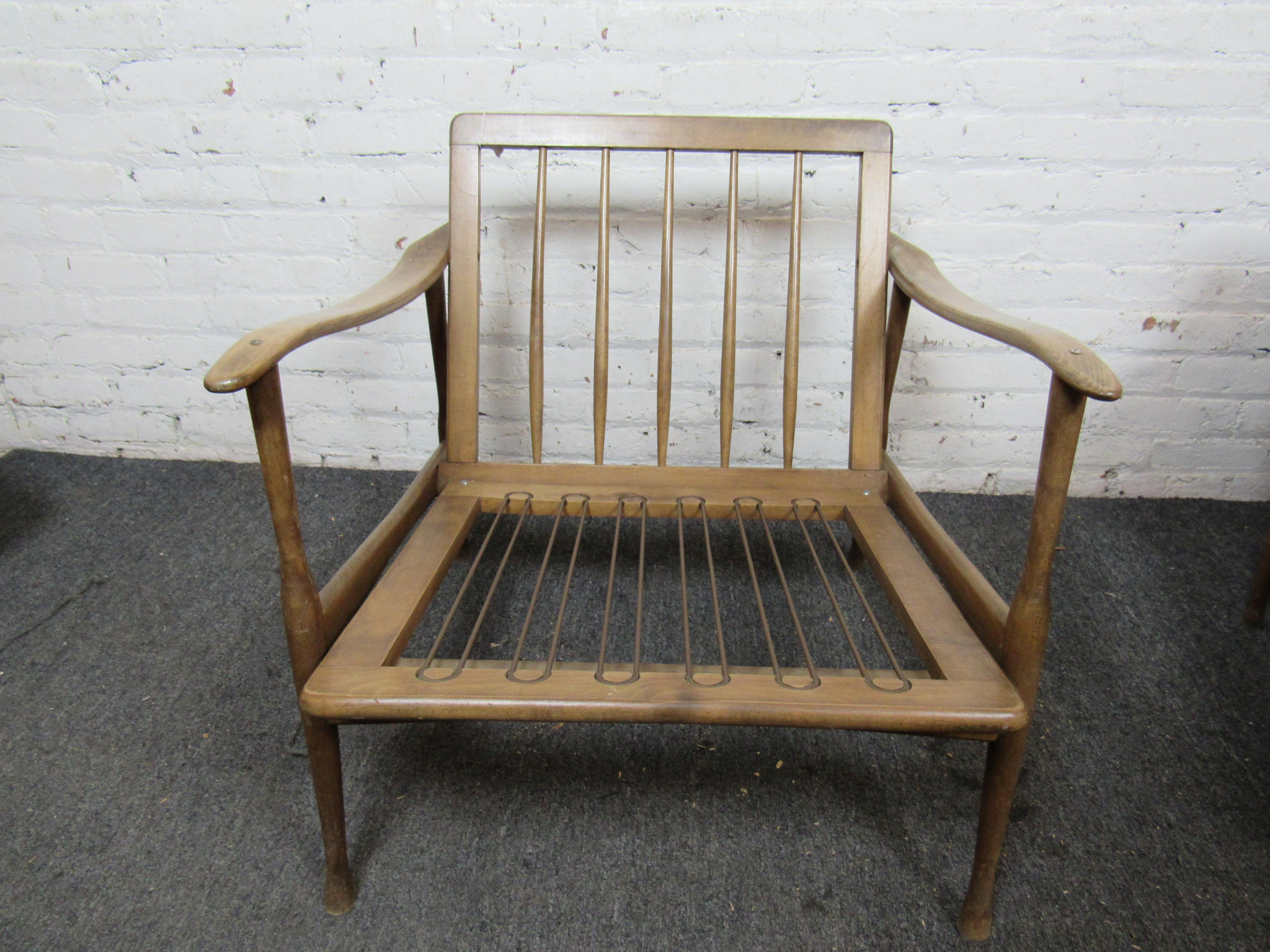 Walnut Mid-Century Wood Frame Armchairs