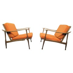 Mid-Century Wood Frame Armchairs