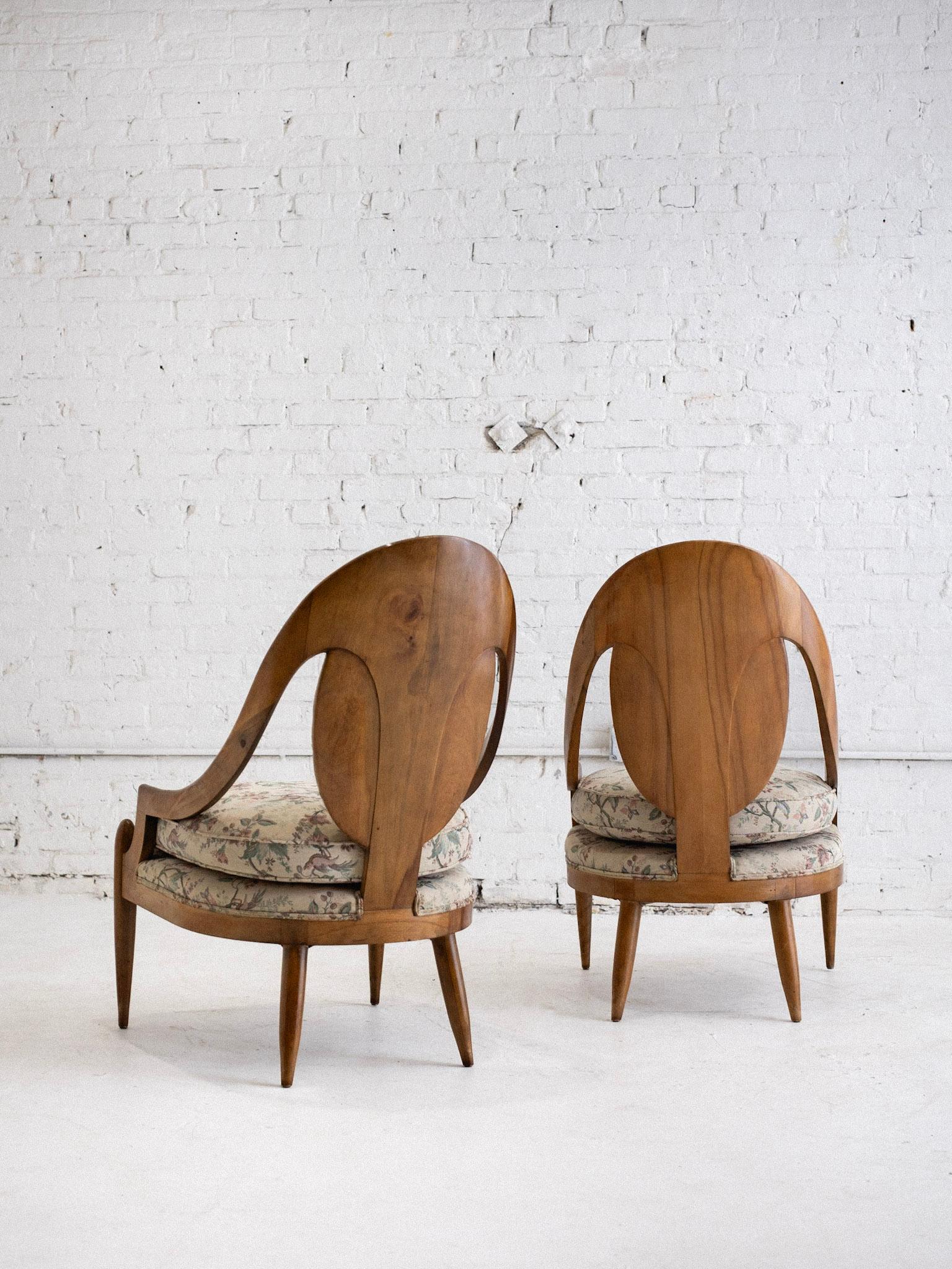 Mid Century Wood Framed Spoon Back Lounge Chairs - a Pair In Fair Condition For Sale In Brooklyn, NY