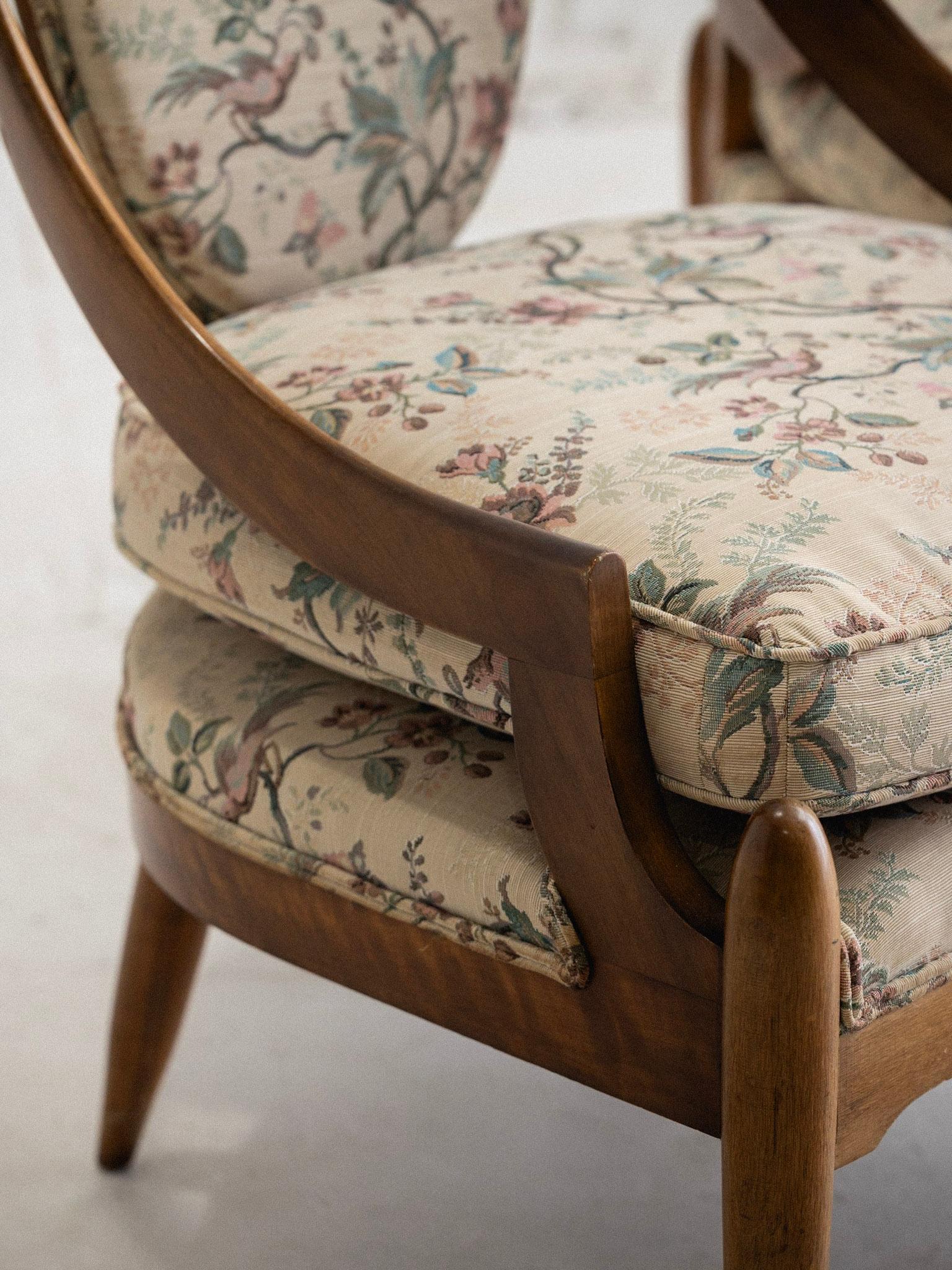 Upholstery Mid Century Wood Framed Spoon Back Lounge Chairs - a Pair For Sale