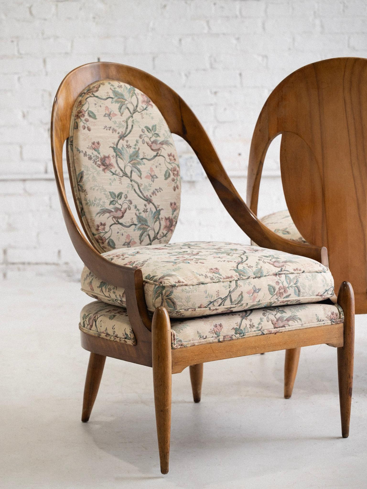 Mid Century Wood Framed Spoon Back Lounge Chairs - a Pair For Sale 1
