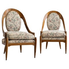 Mid Century Wood Framed Spoon Back Lounge Chairs - a Pair