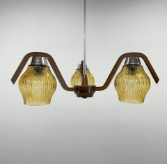 Mid-Century Wood & Glass Chandelier by Dřevo Humpolec, 1960's