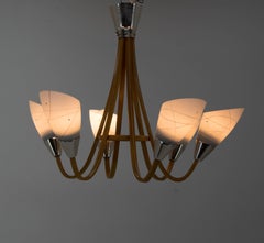 Midcentury Wood & Glass Chandelier by Dřevo Humpolec, 1960s
