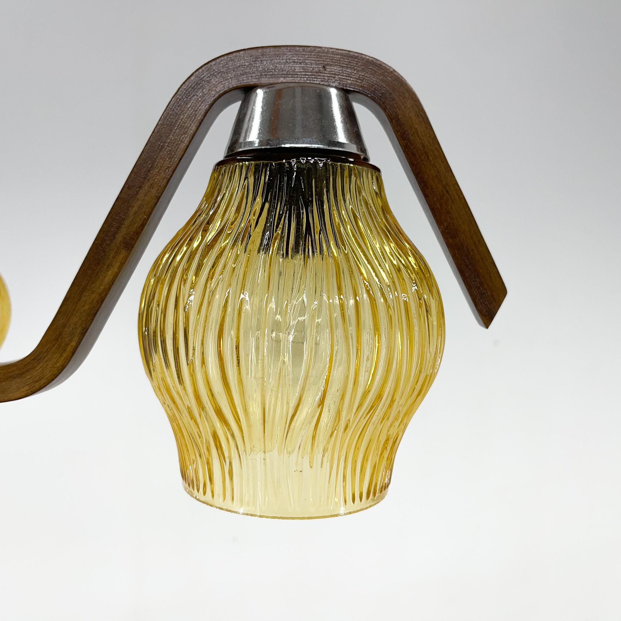 Mid-Century Wood & Glass Chandelier by Dřevo Humpolec, 1960's For Sale 1