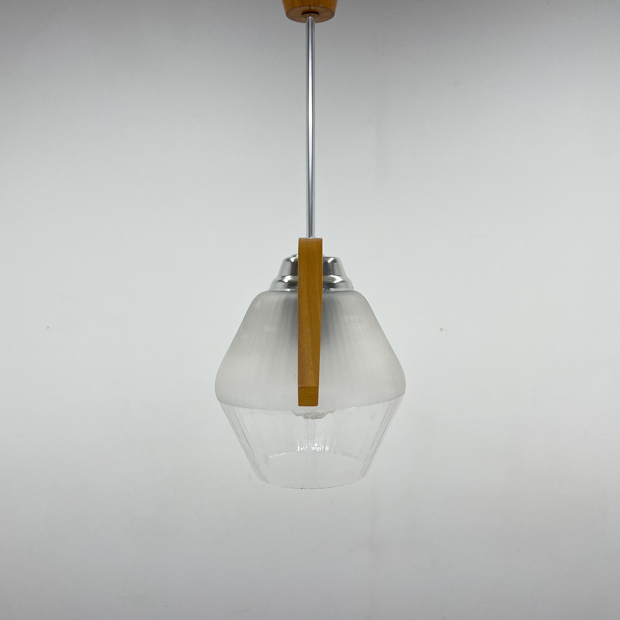 Mid-Century Wood & Glass Chandelier by Dřevo Humpolec, 1960's For Sale 3