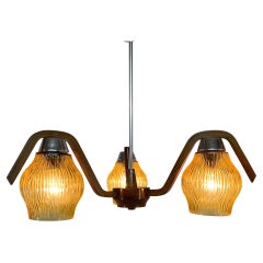 Vintage Mid-Century Wood & Glass Chandelier by Dřevo Humpolec, 1960's