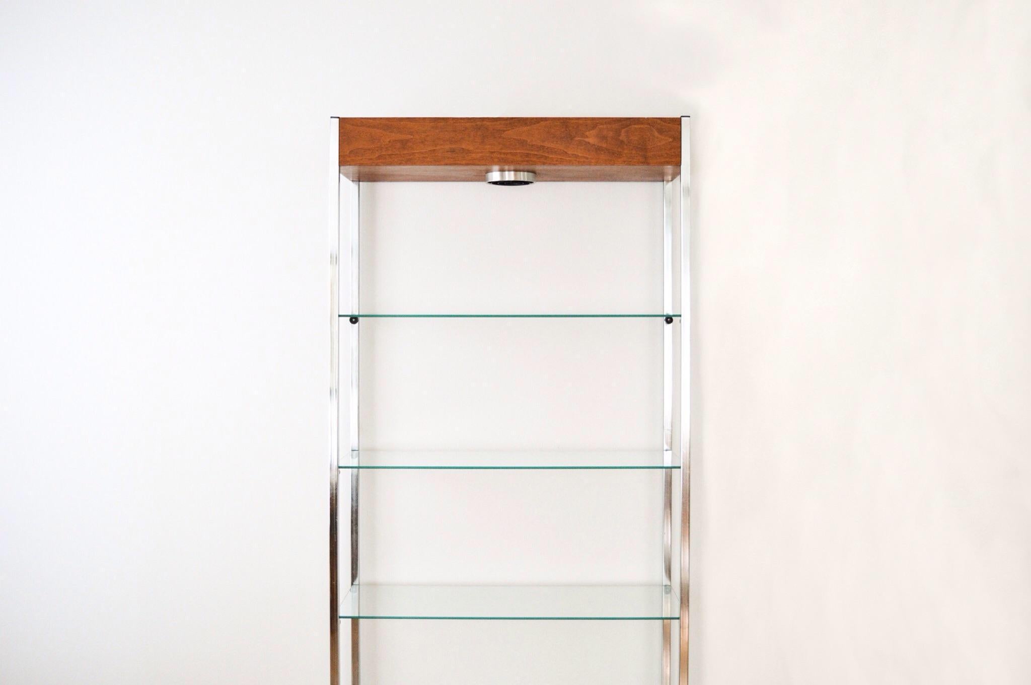 American Midcentury Wood and Glass Etagere Display Shelf, 1960s